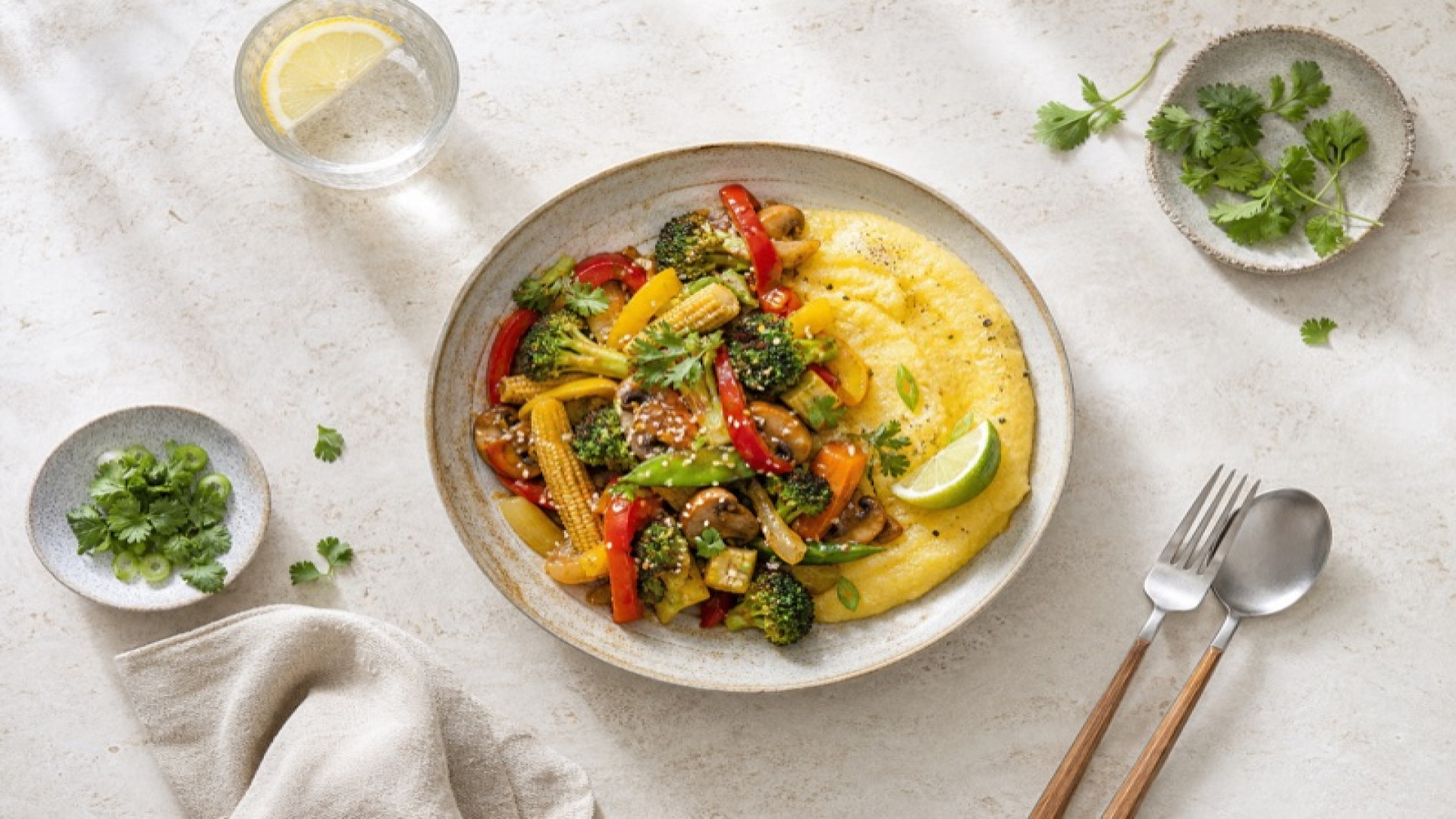 Asiatische Gemüsepfanne mit Maisgrieß-Polenta