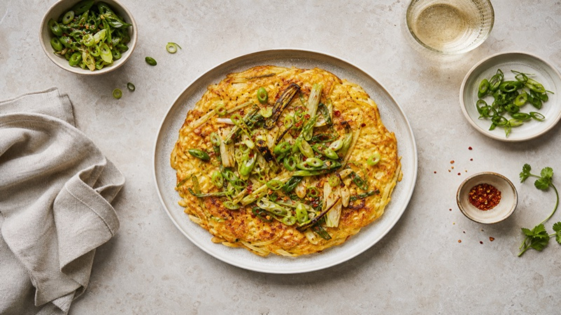 Asiatische Kartoffel-Omelette-Rösti mit Lauch