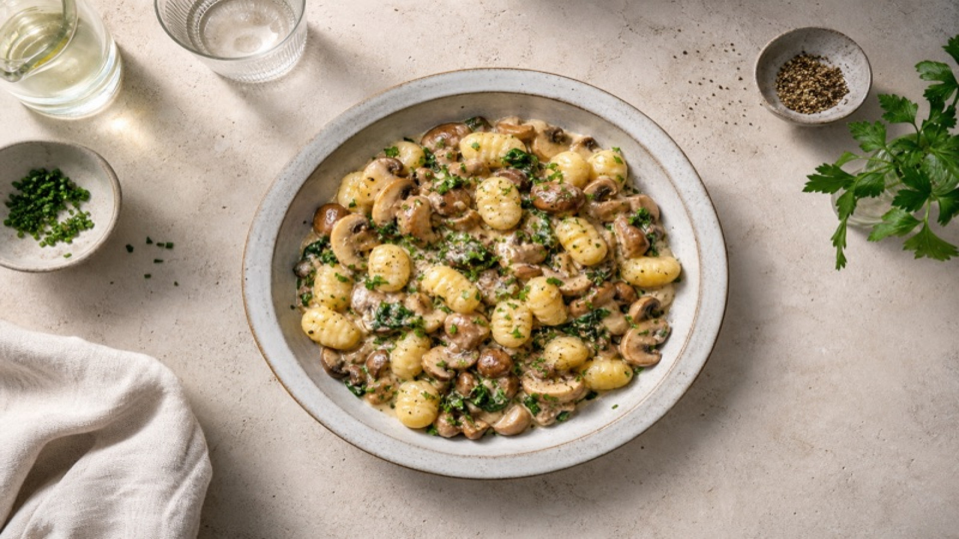 Champignon-Gnocchi-Pfanne mit Sojacreme