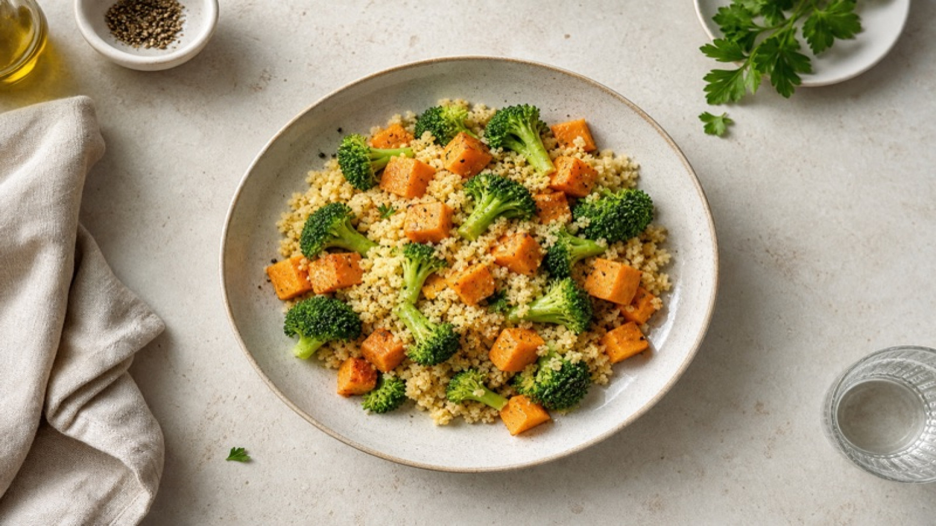 Couscous mit Süßkartoffel und Brokkoli