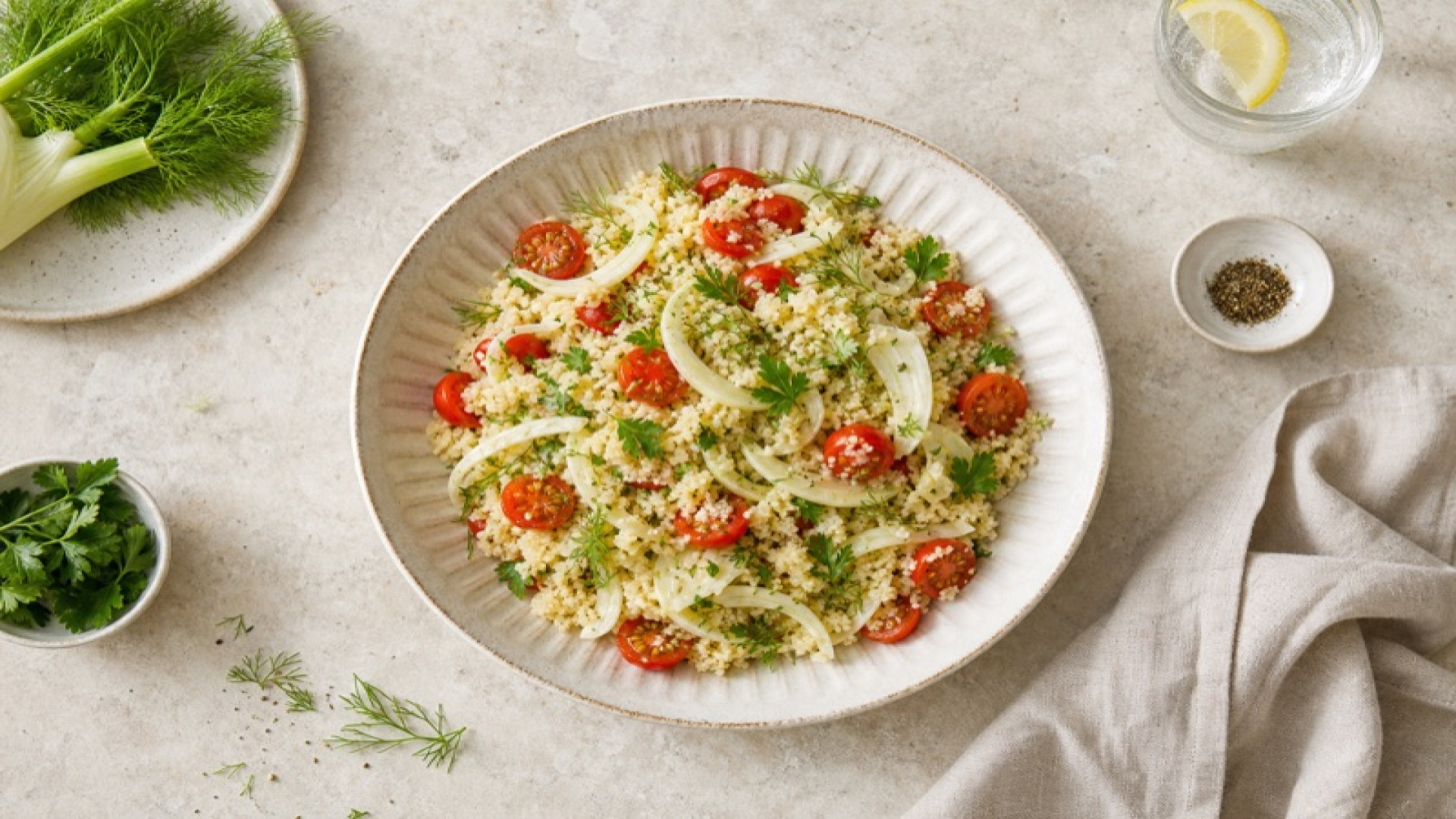 Couscous-Salat mit Kirschtomaten und Fenchel