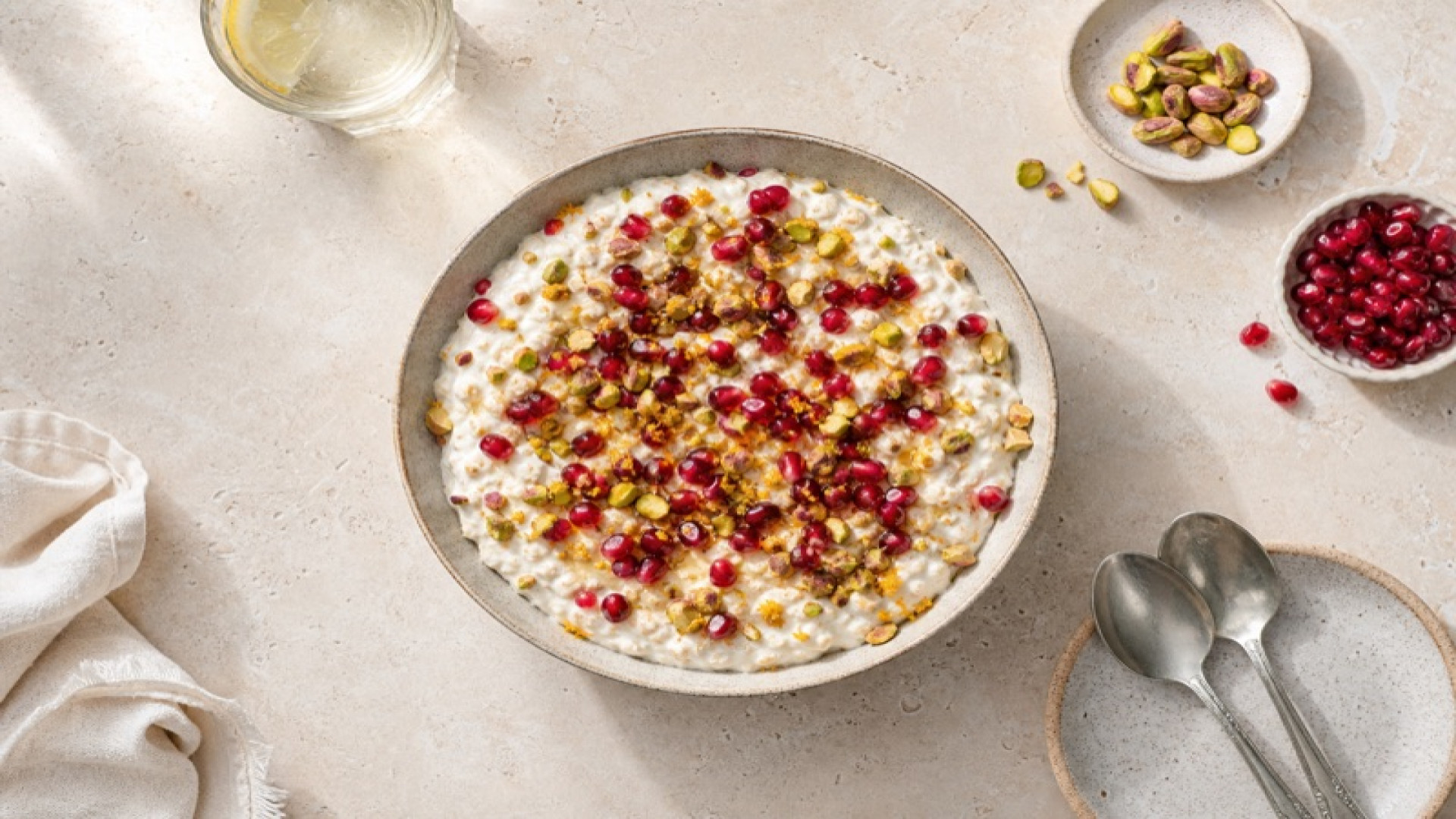 Cremige Frischkäse-Bowl mit Granatapfel und Hafergrieß