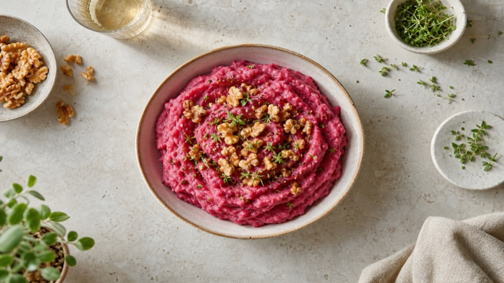 Cremiger Kartoffel-Rote-Bete-Stampf mit Walnuss-Topping