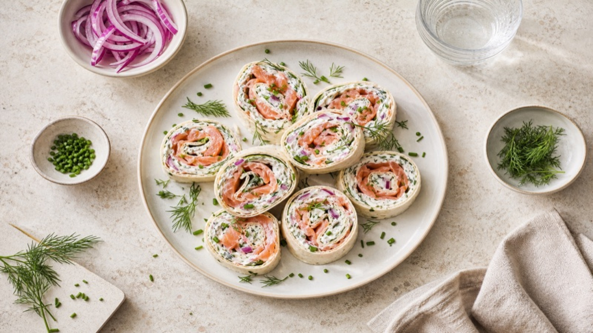 Cremiger Räucherlachs-Wrap mit Roter Zwiebel und Körnigem Frischkäse