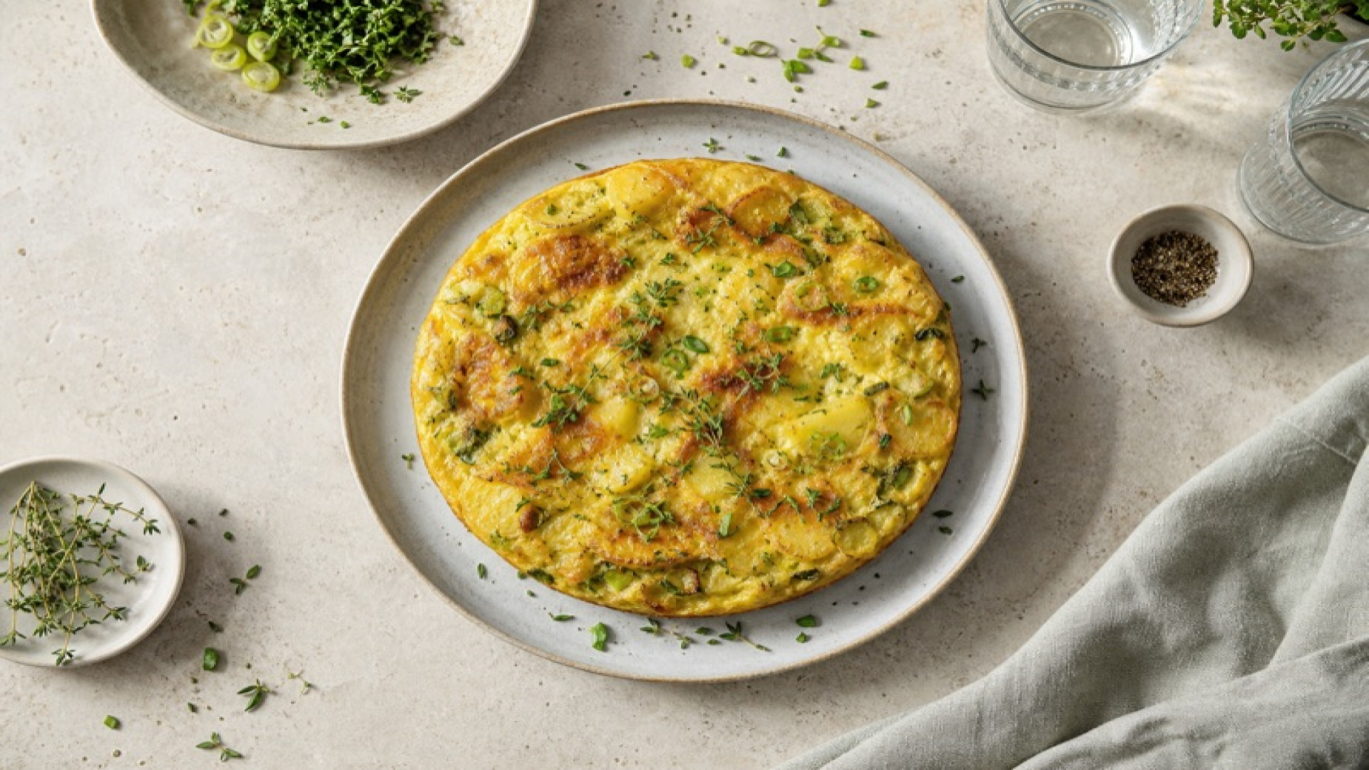 Cremiges Kartoffel-Omelett mit Bergkäse und Lauch