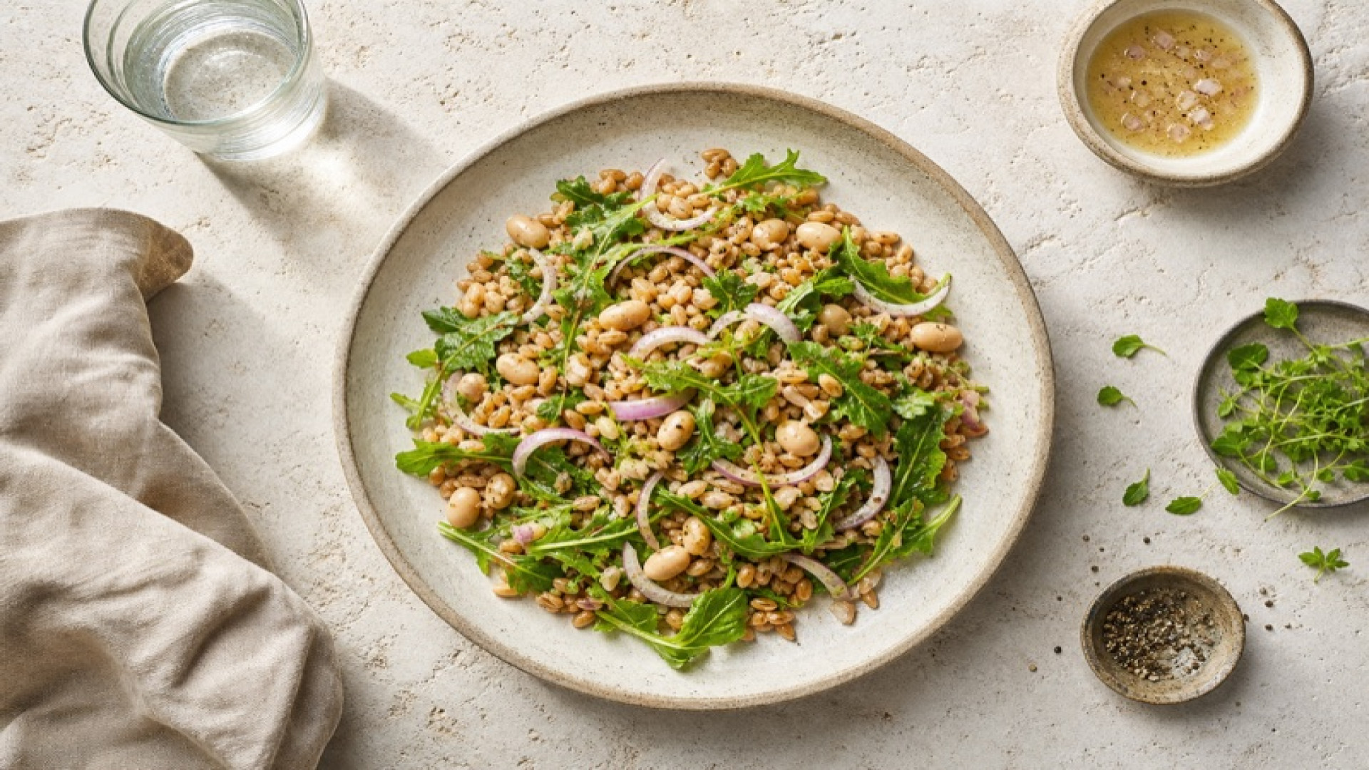 Emmer-Salat mit weißen Bohnen und Schalotten-Vinaigrette