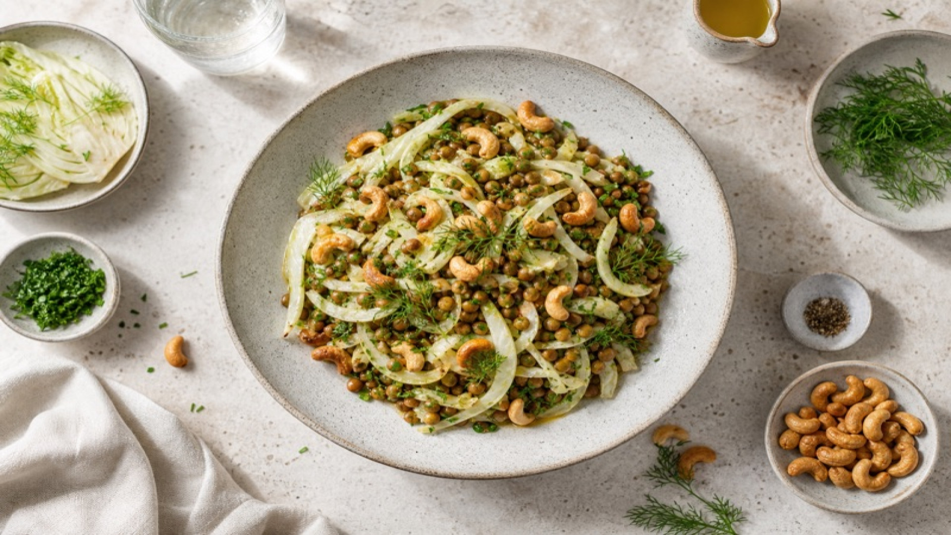 Fenchel-Linsen-Salat mit gerösteten Cashews