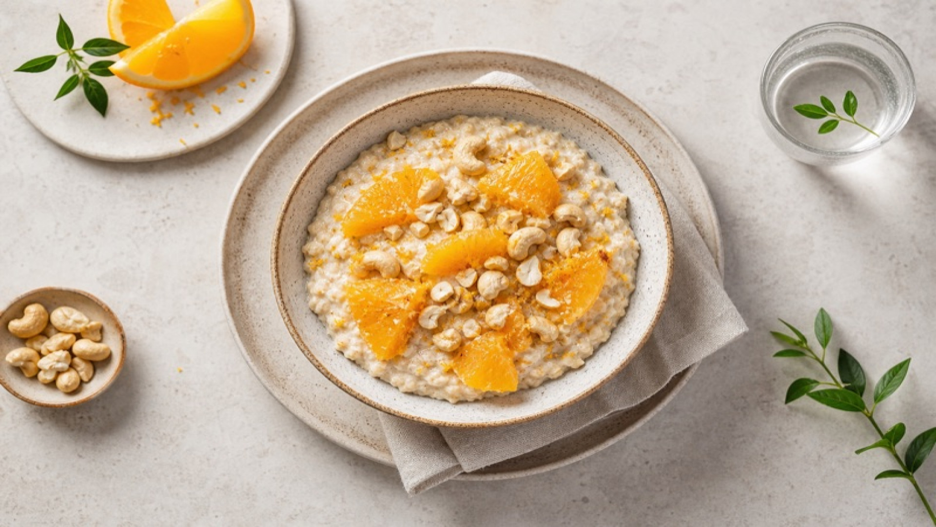 Fluffiges Hafergrütze-Porridge mit Orange und Cashews