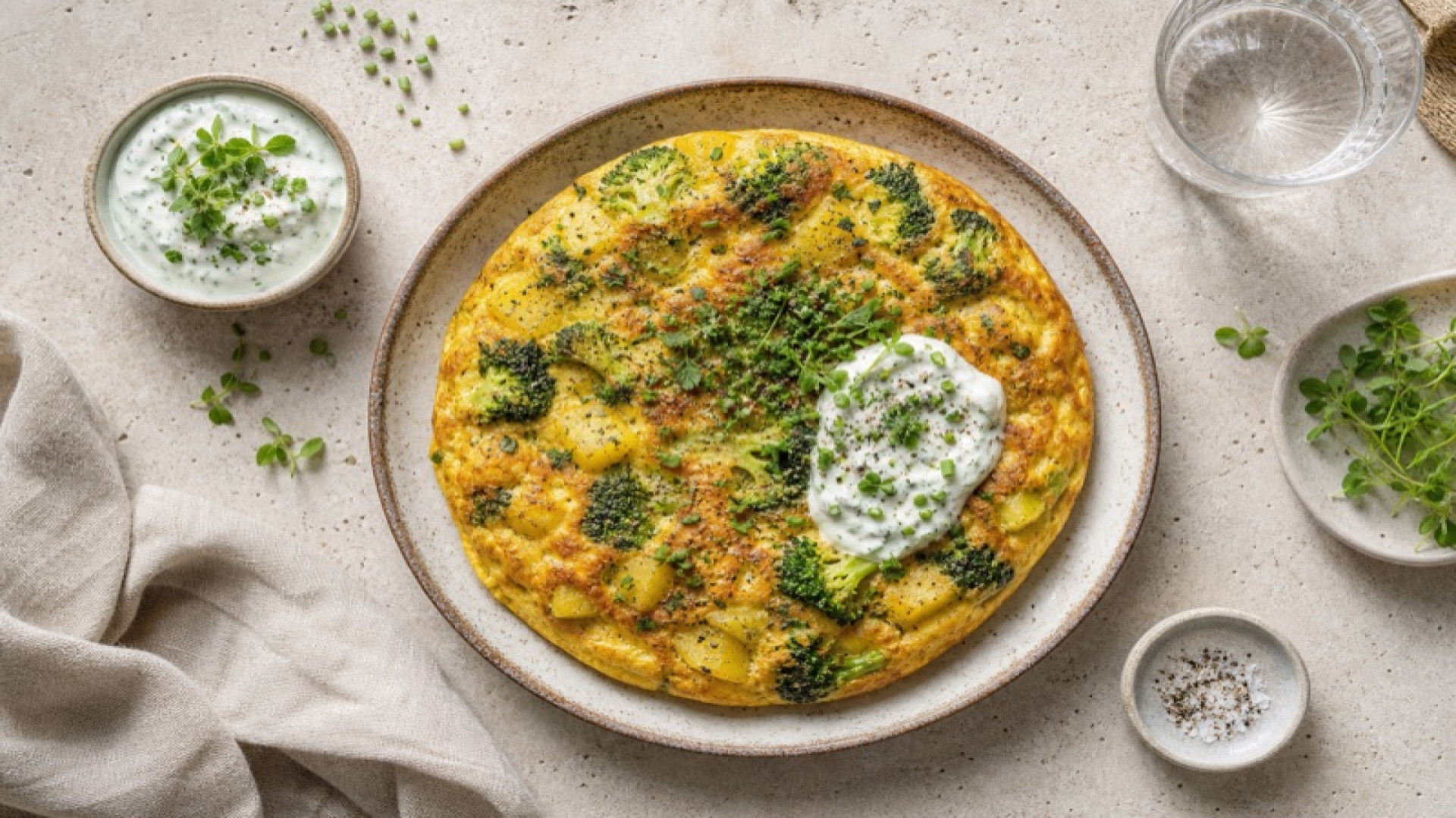 Fluffiges Kartoffel-Brokkoli-Omelett mit Kräuterquark