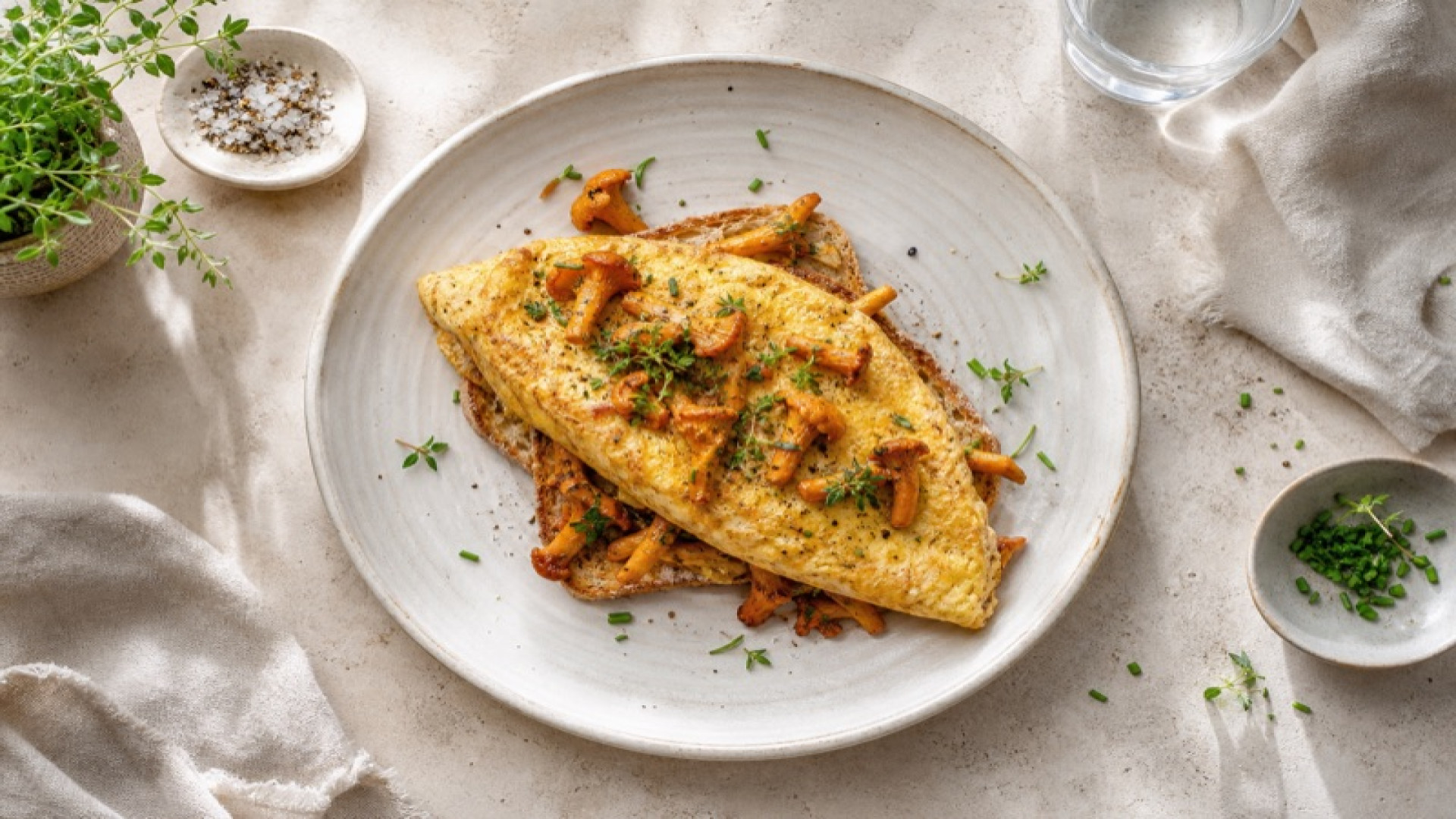 Fluffiges Mehrkorn-Toast-Omelett mit Pfifferlingen