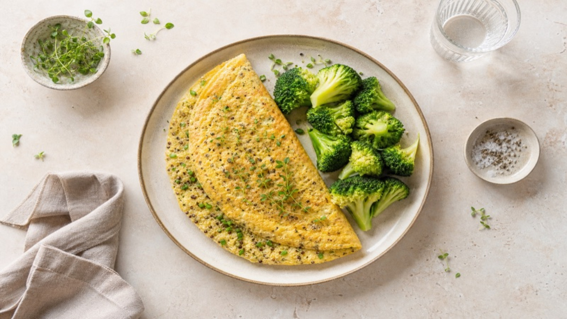 Fluffiges Quinoa-Omelett mit gedünstetem Brokkoli