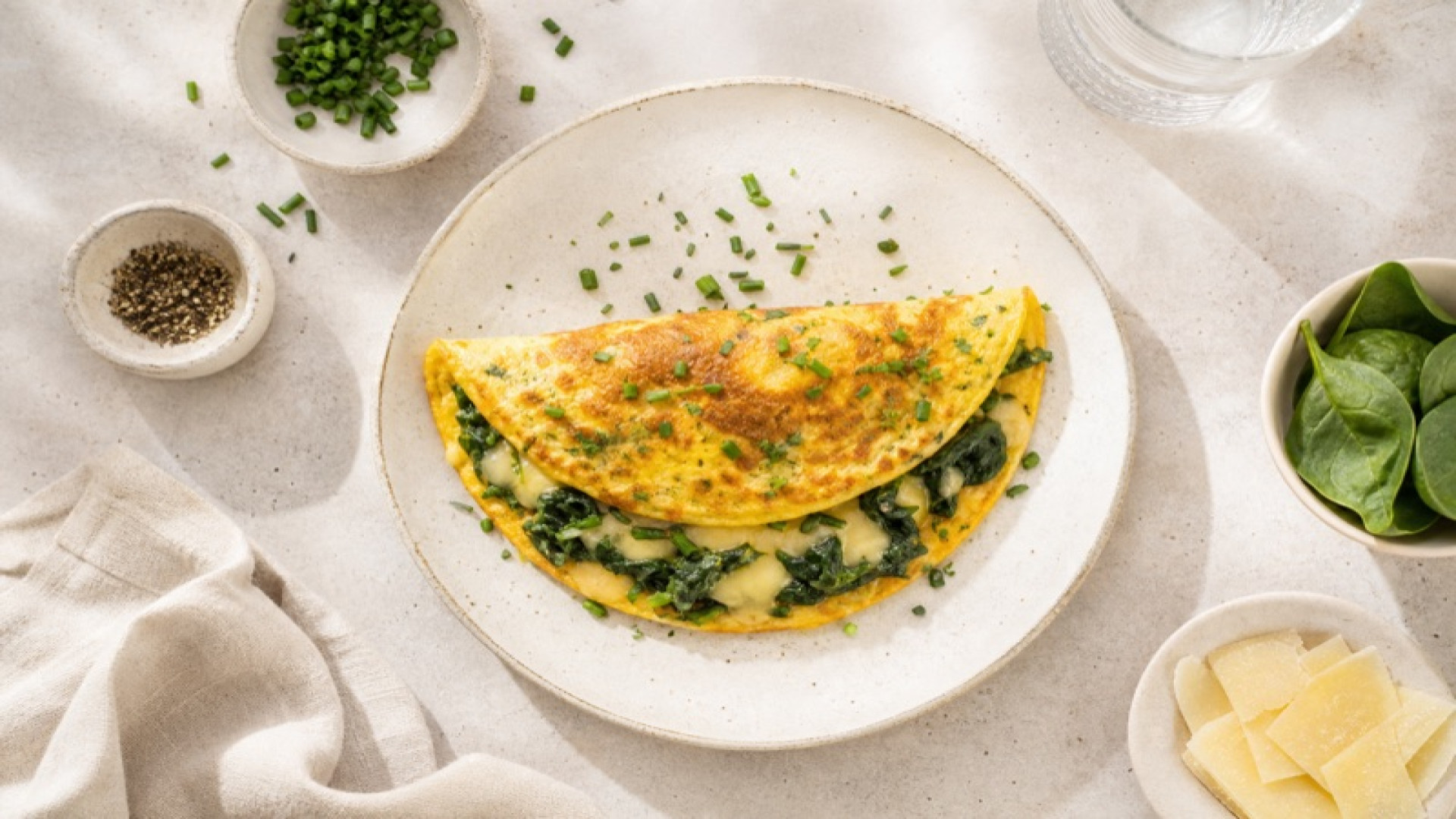 Fluffiges Spinat-Omelett mit Bergkäse