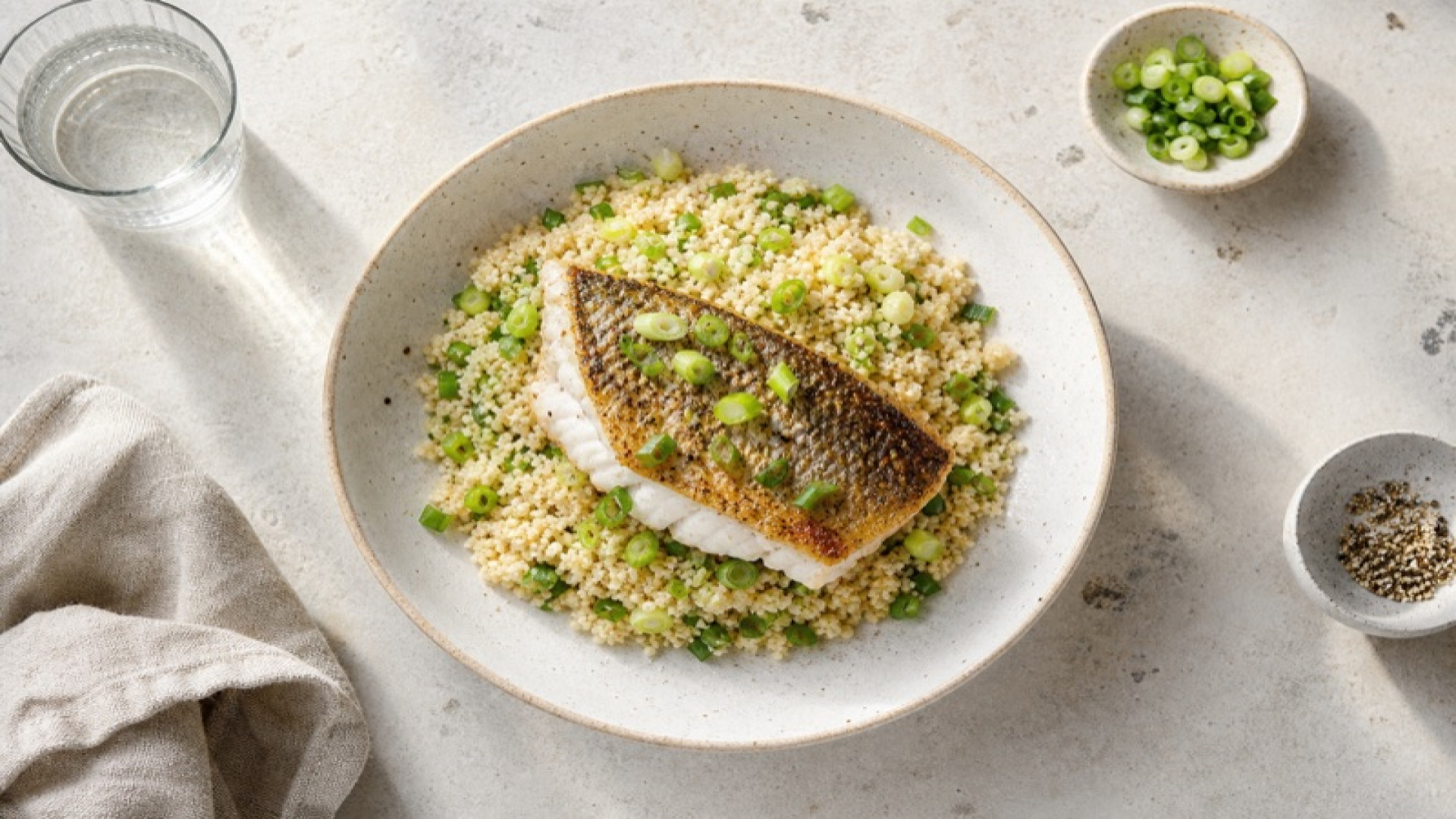 Flussbarsch-Filet mit Couscous und Frühlingszwiebeln