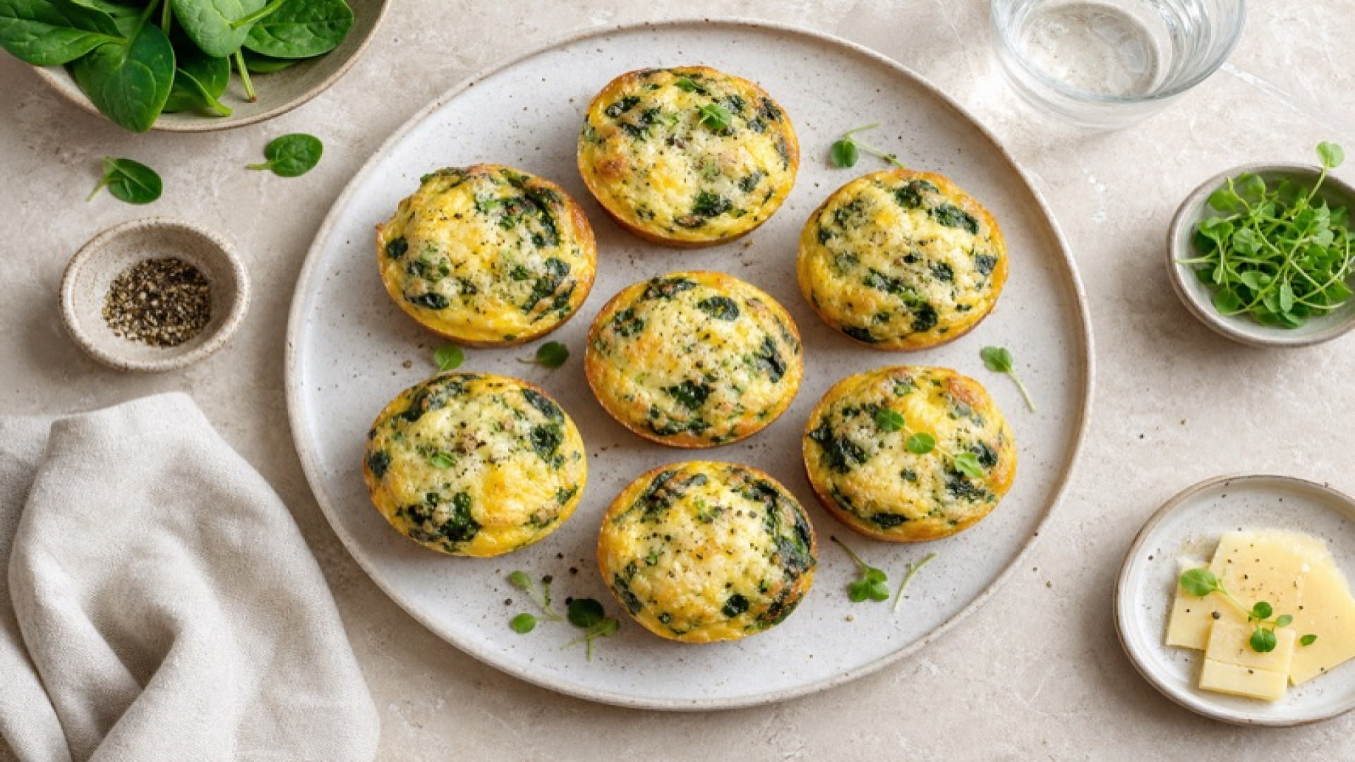 Gebackene Ei-Muffins mit Spinat und Edamer