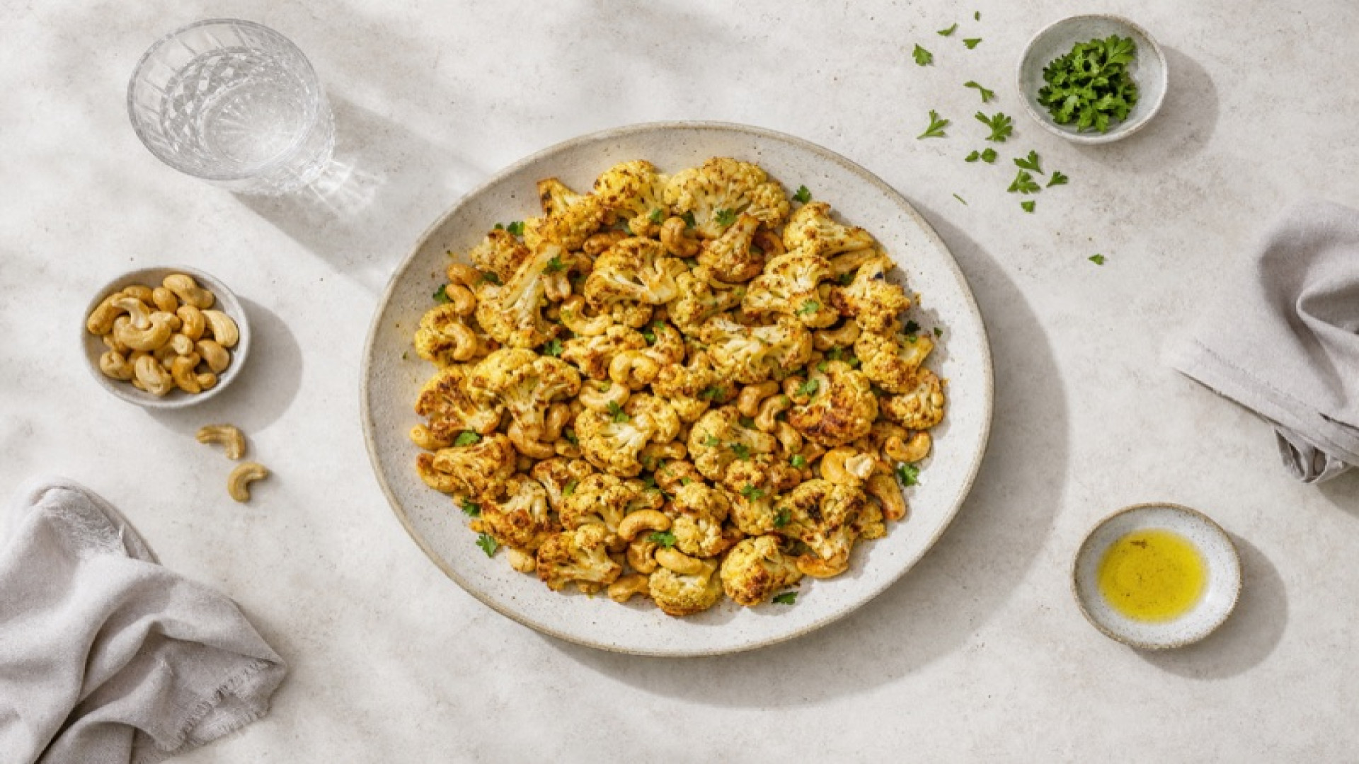 Gebackener Blumenkohl mit Cashews und Rapsöl