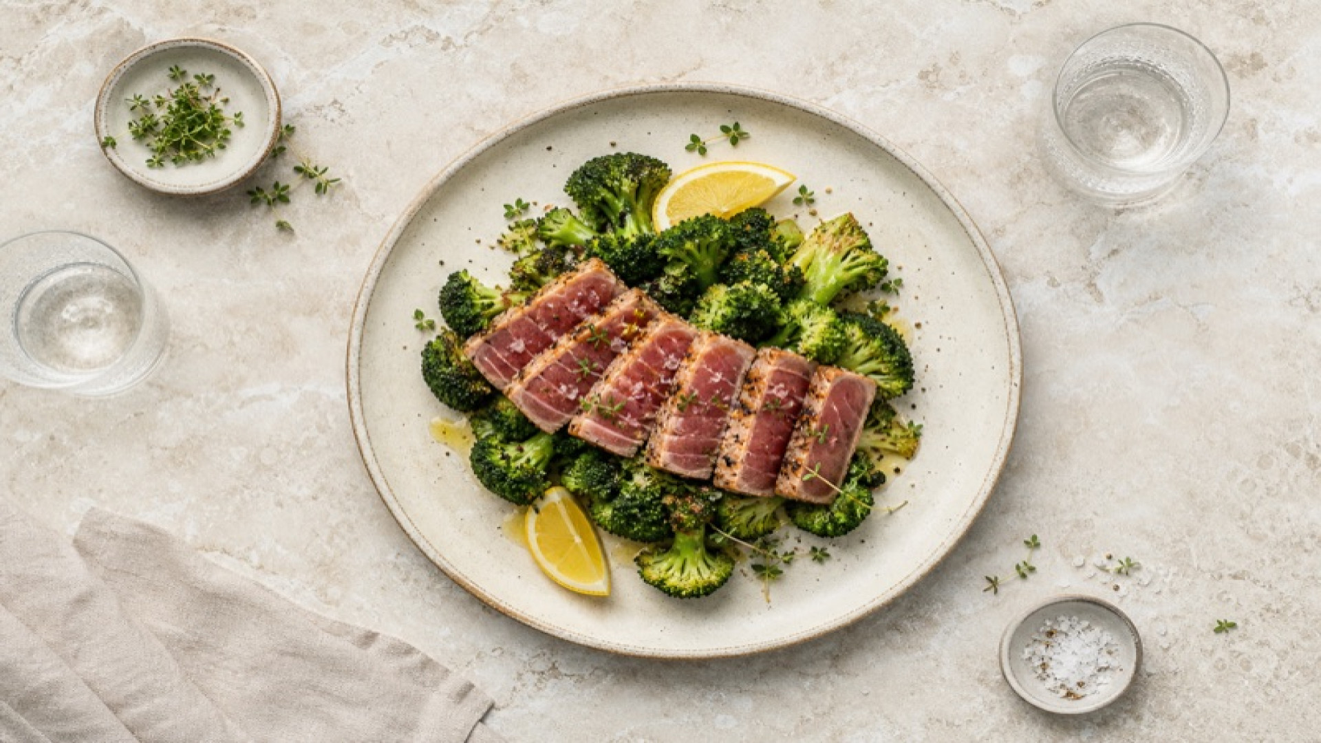 Gebratener Thunfisch mit Brokkoli und Zitrone