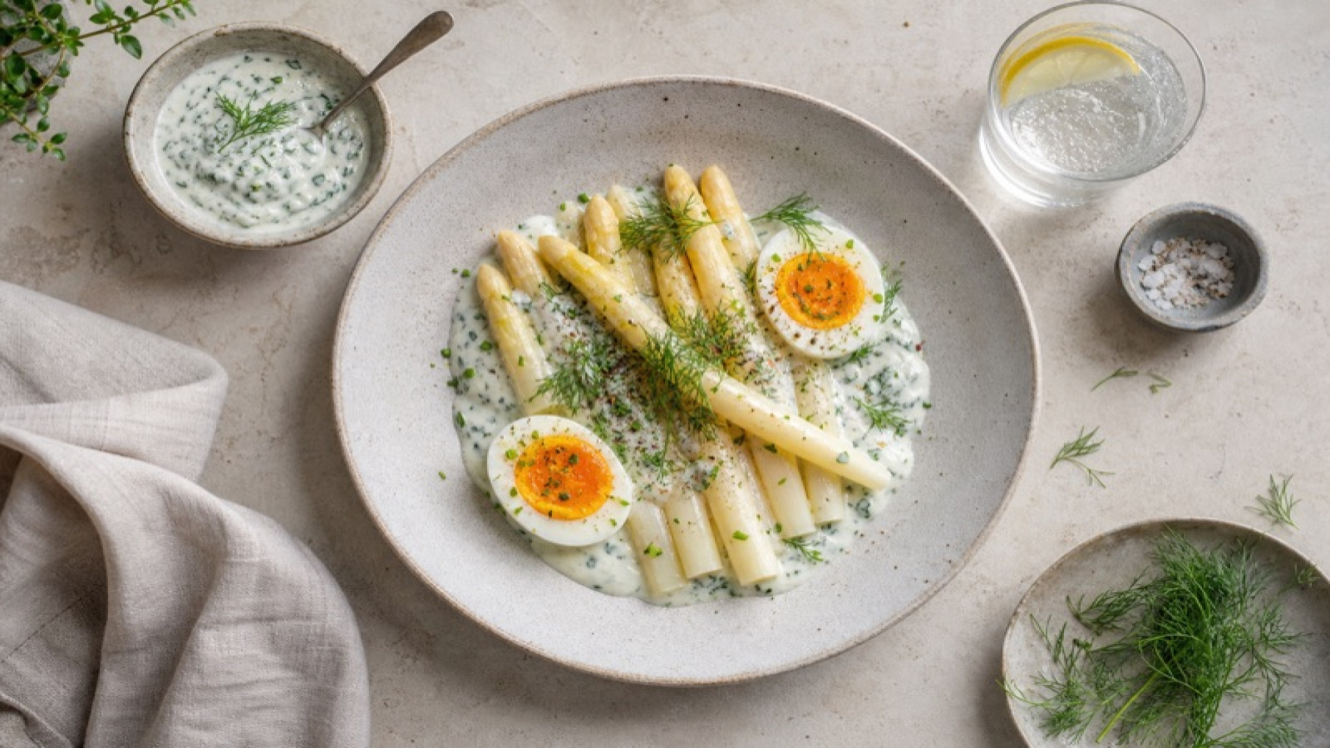 GedÀmpfte Spargel-Eier mit Joghurt-KrÀuter-Dip