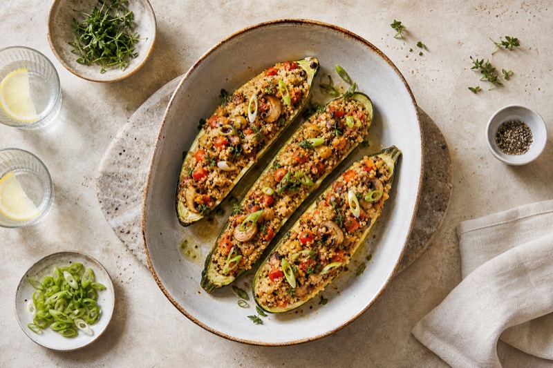 Gefüllte Zucchini mit Quinoa und Gemüse