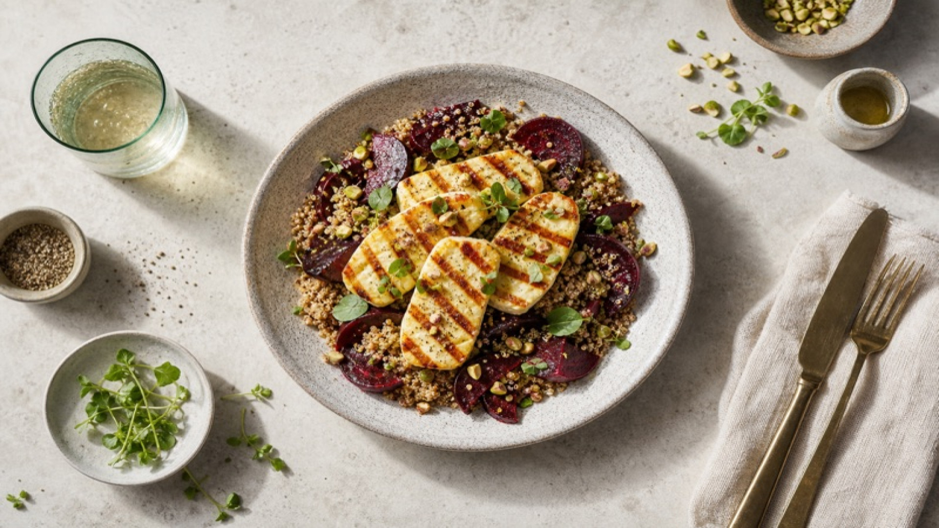Gegrillter Halloumi auf Quinoa mit Roter Bete