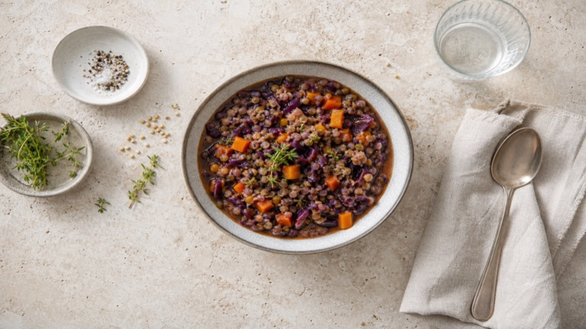 Gerstengraupen-Eintopf mit Rotkohl und Linsen