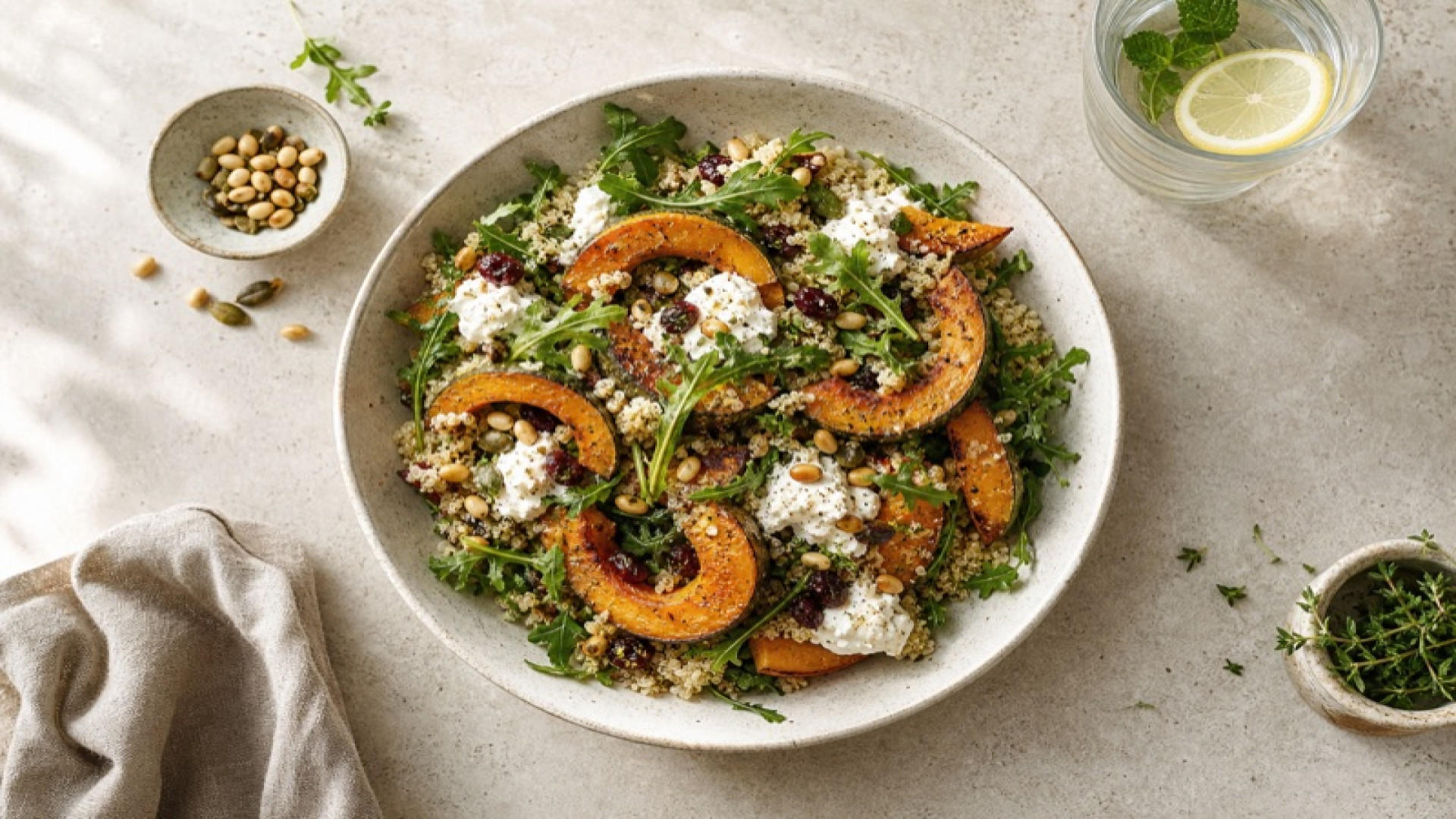 Gerösteter Kürbis-Quinoa-Salat mit Schafjoghurt