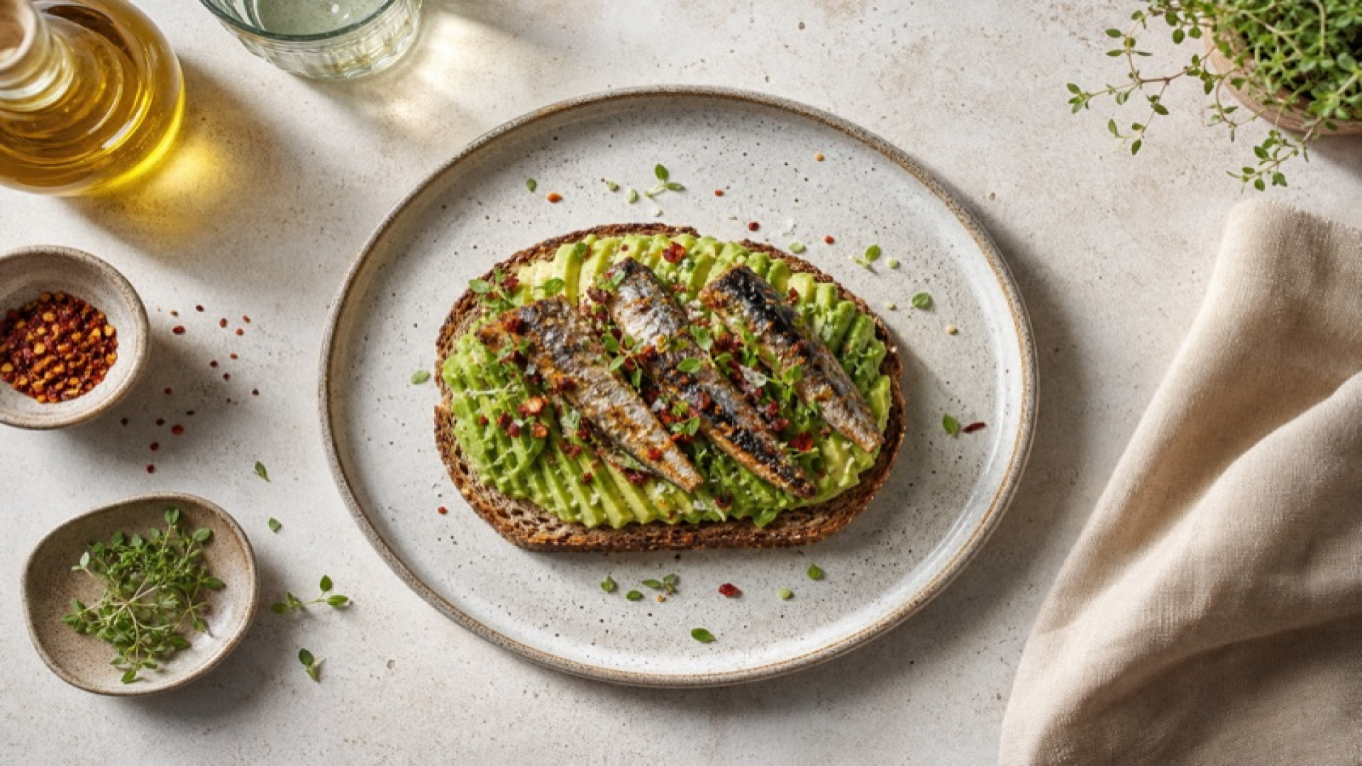 Geröstete Sardellen-Avocado auf Vollkornbrot