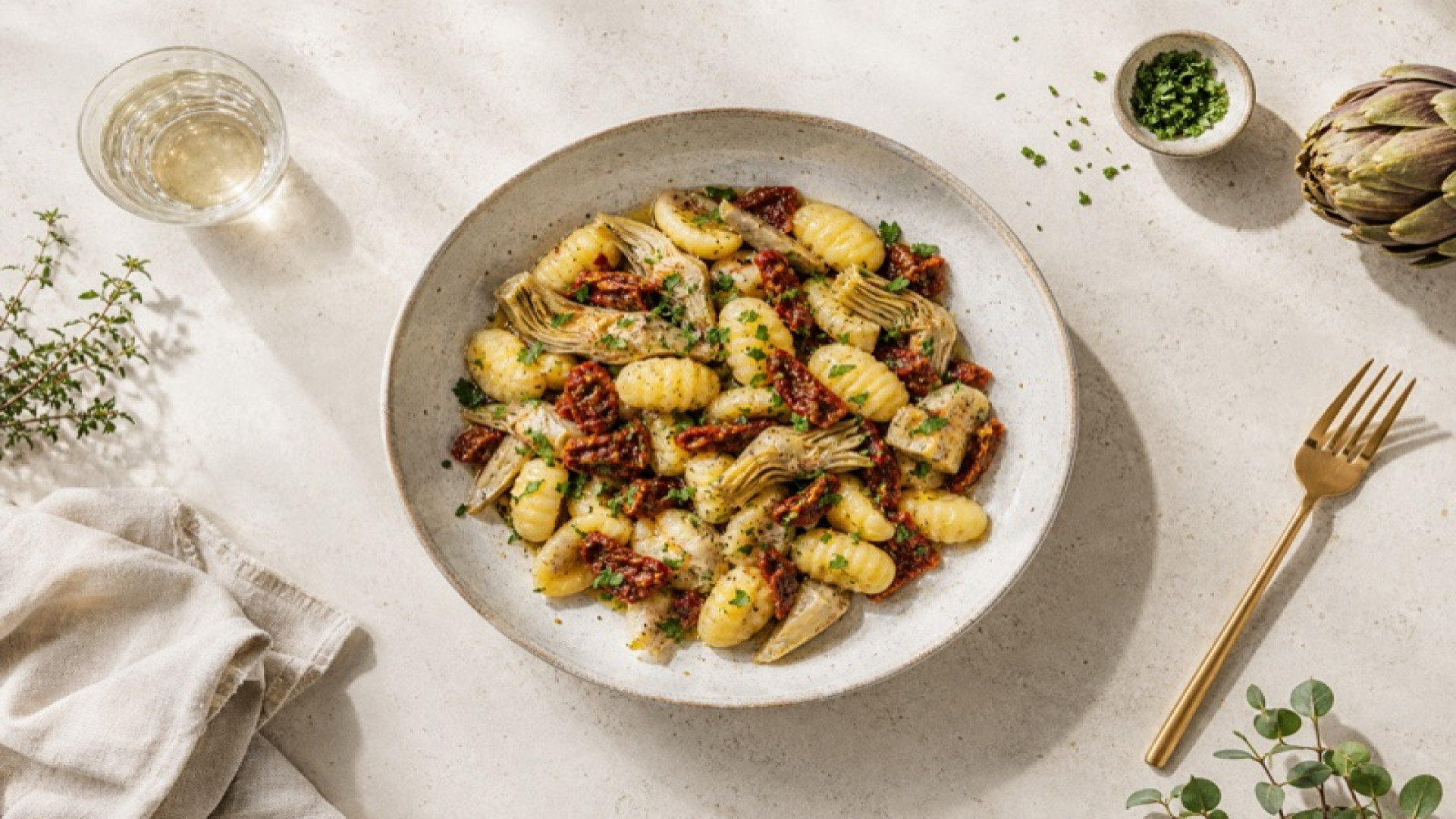 Gnocchi mit geschmorten Artischocken und getrockneten Tomaten