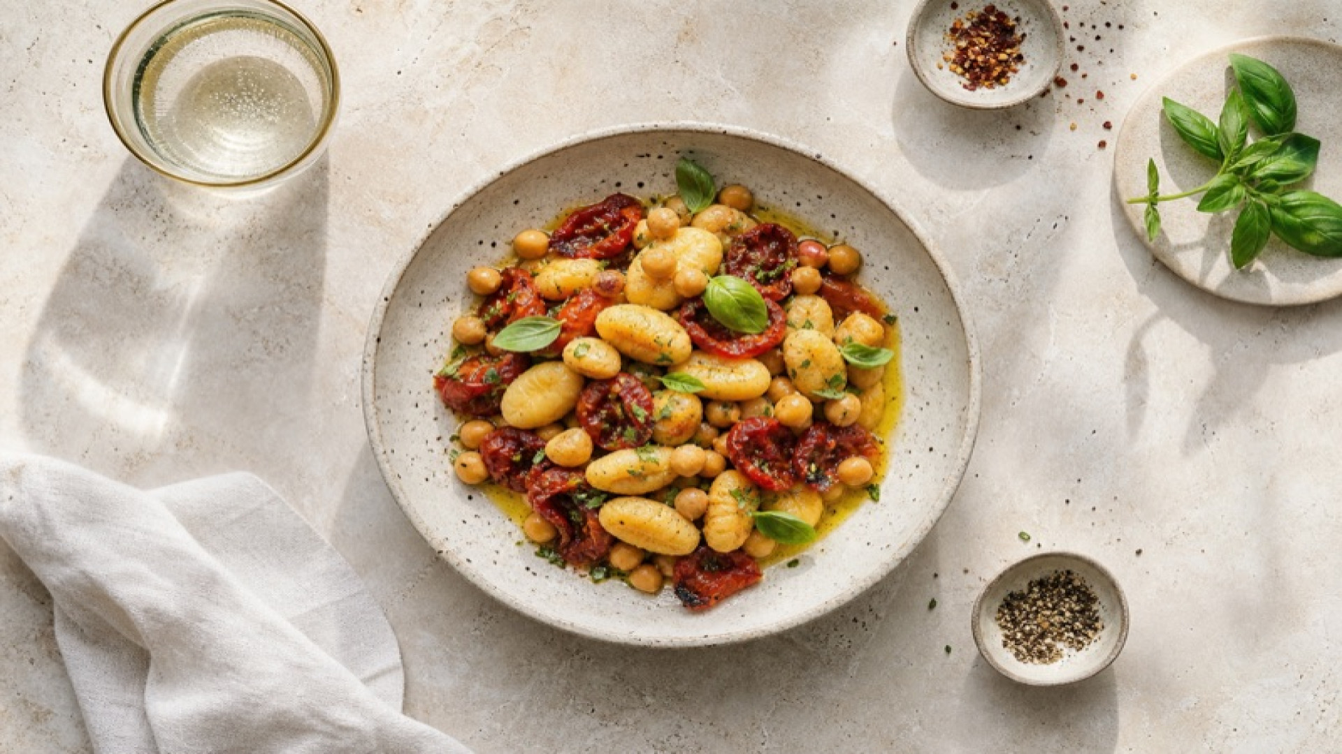 Gnocchi mit Kichererbsen und geschmorten Tomaten