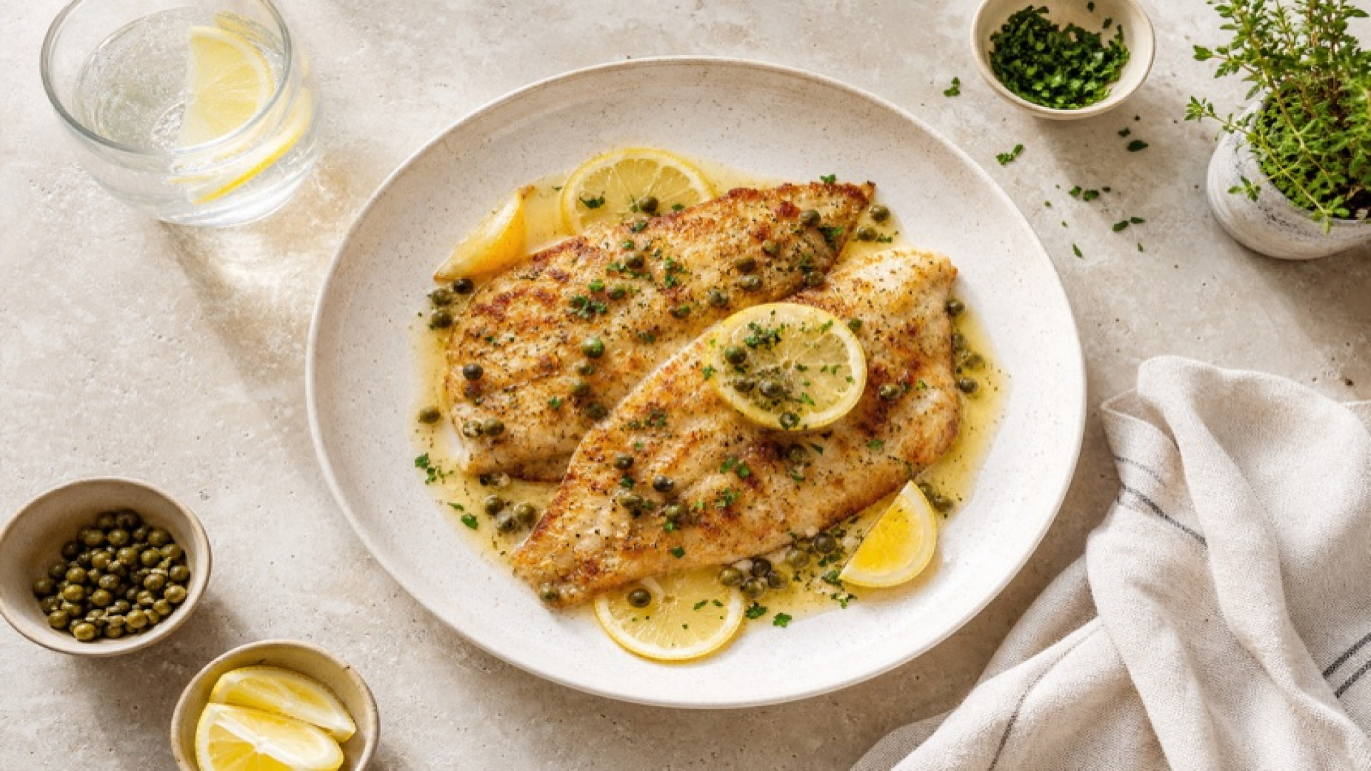 Goldbraune Kartoffel-Scholle mit Zitrone und Kapernbutter