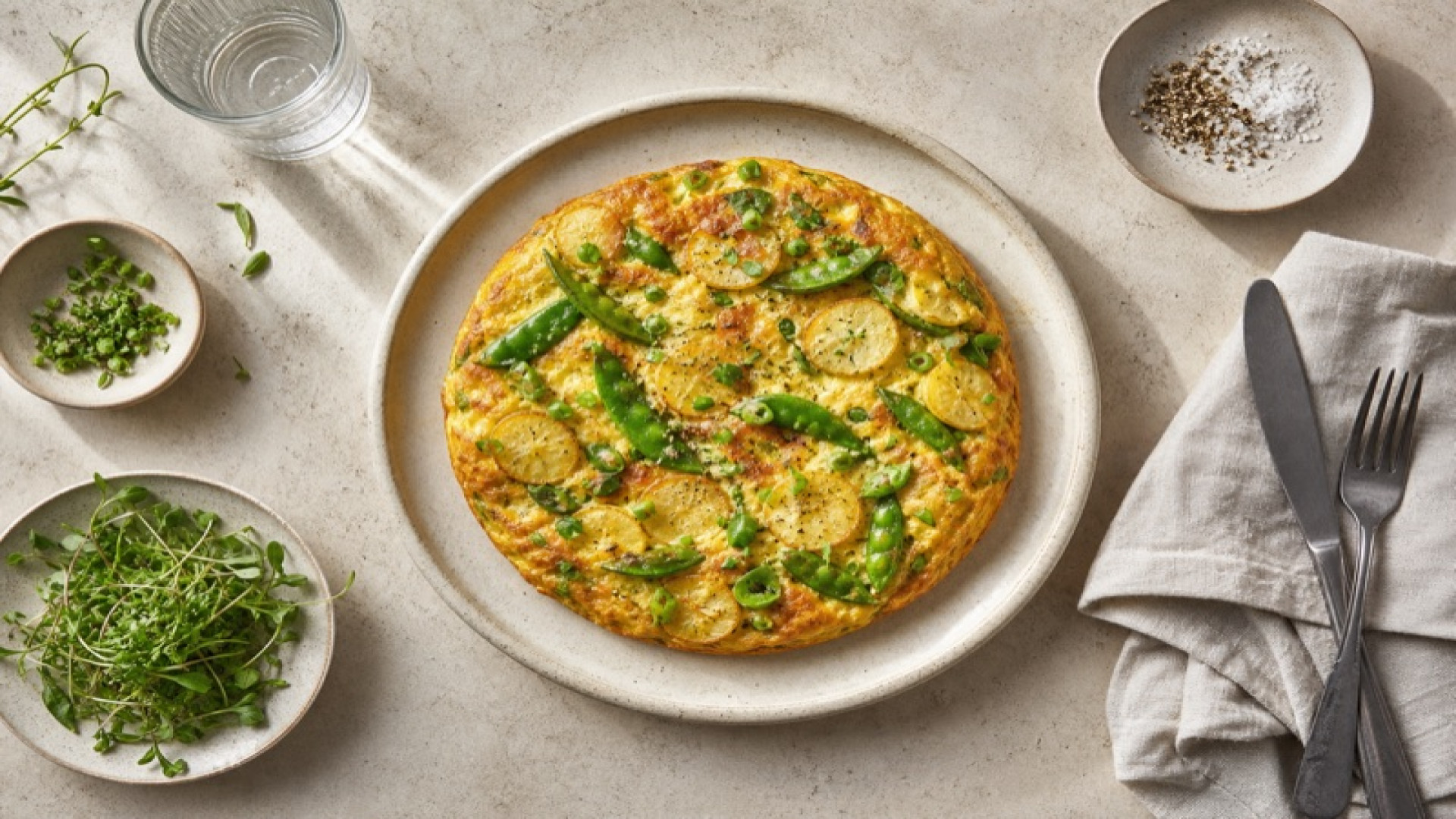 Goldene Kartoffel-Frittata mit Zuckerschoten