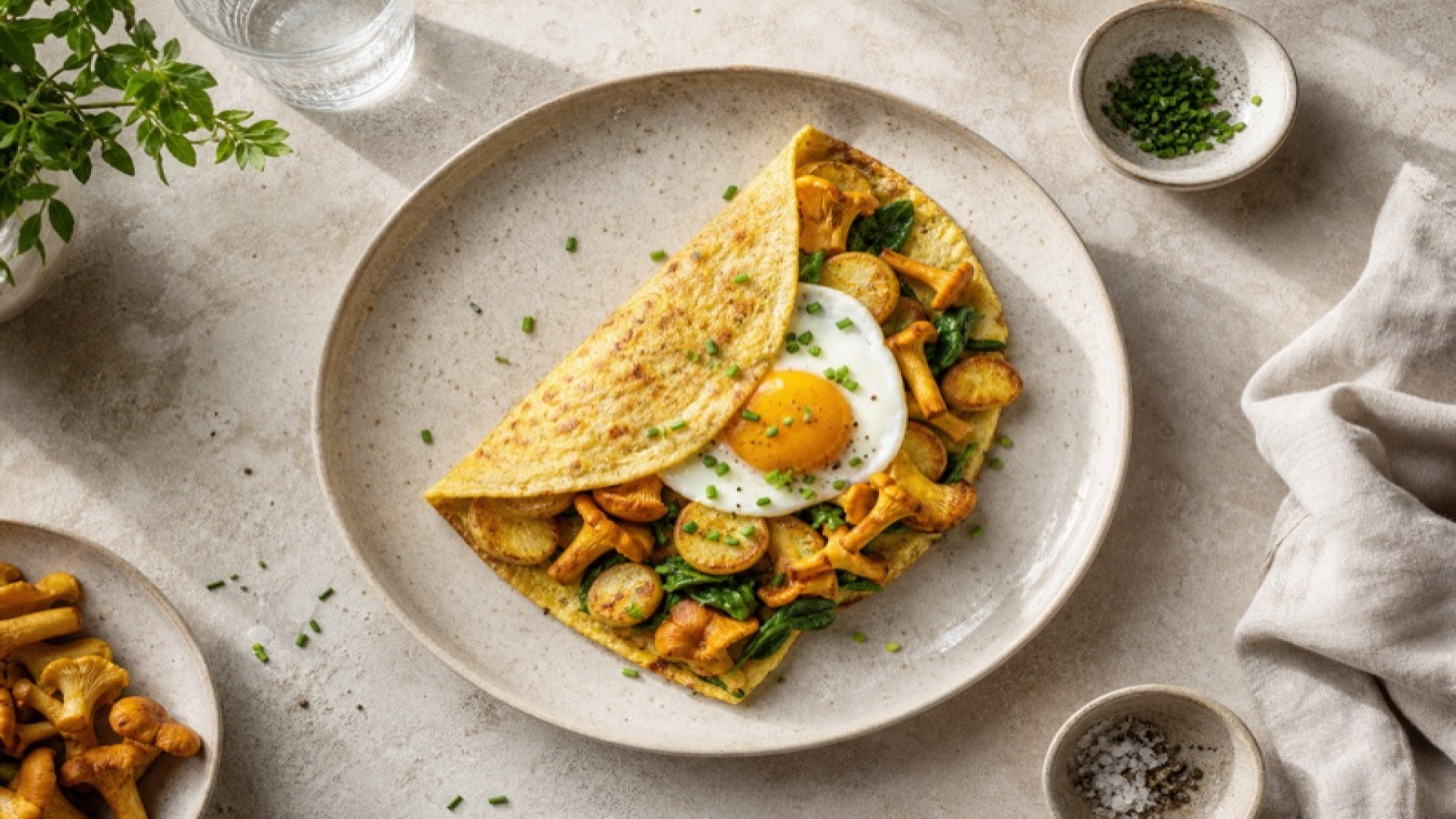 Goldener Kartoffel-Pfifferling-Wrap mit Ei