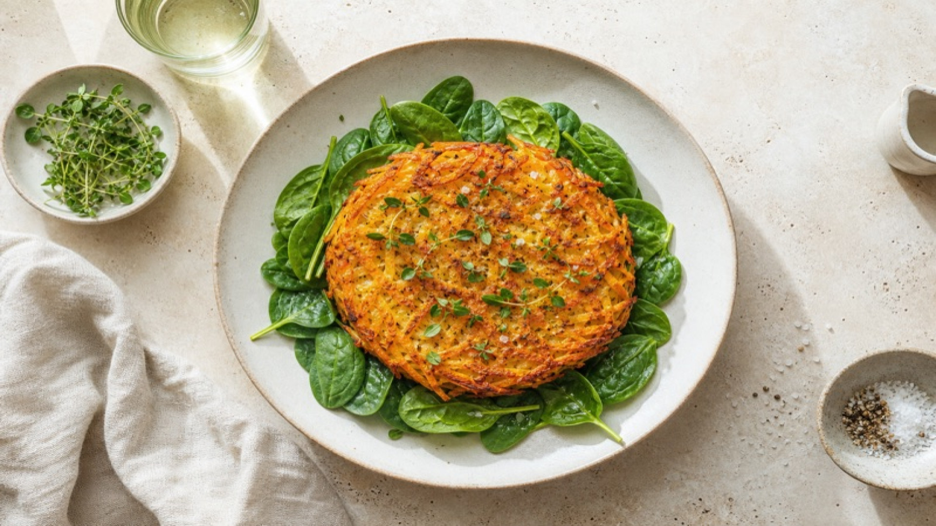 Goldener Kürbis-Rösti mit Babyspinat