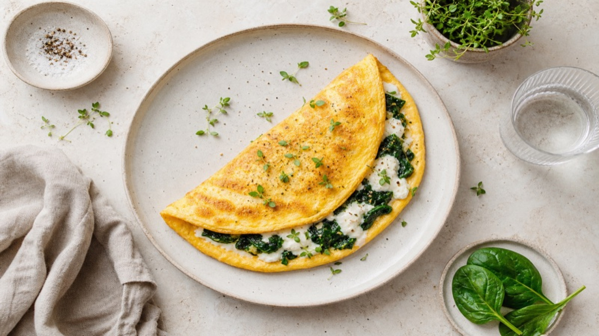 Goldenes Spinat-Ei-Omelett mit Frischkäse