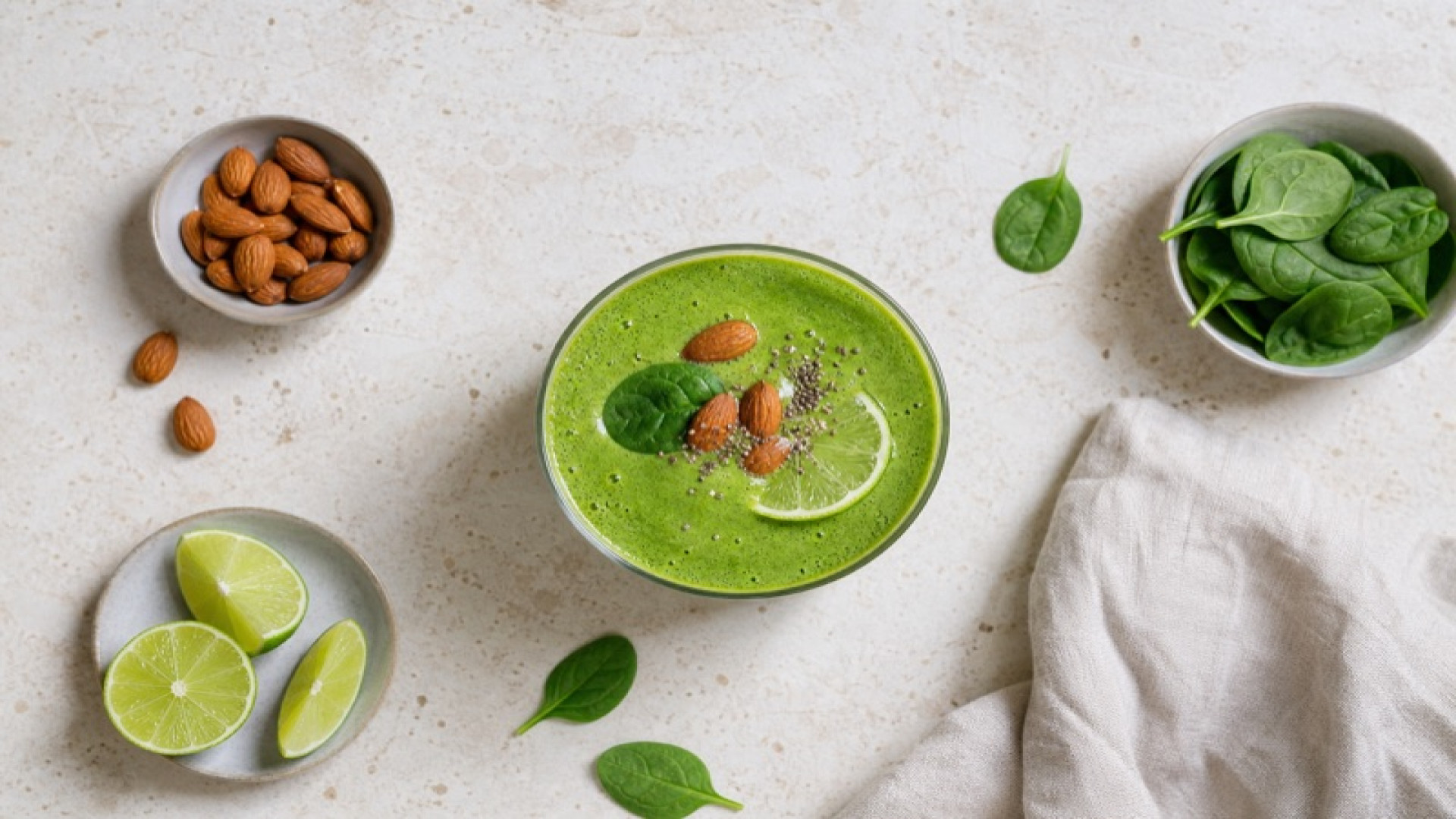 Grüner Spinat-Smoothie mit Mandeln und Limette