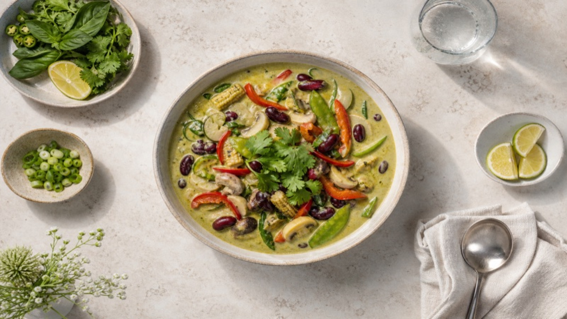 Grünes Curry mit Kidneybohnen und asiatischem Gemüse