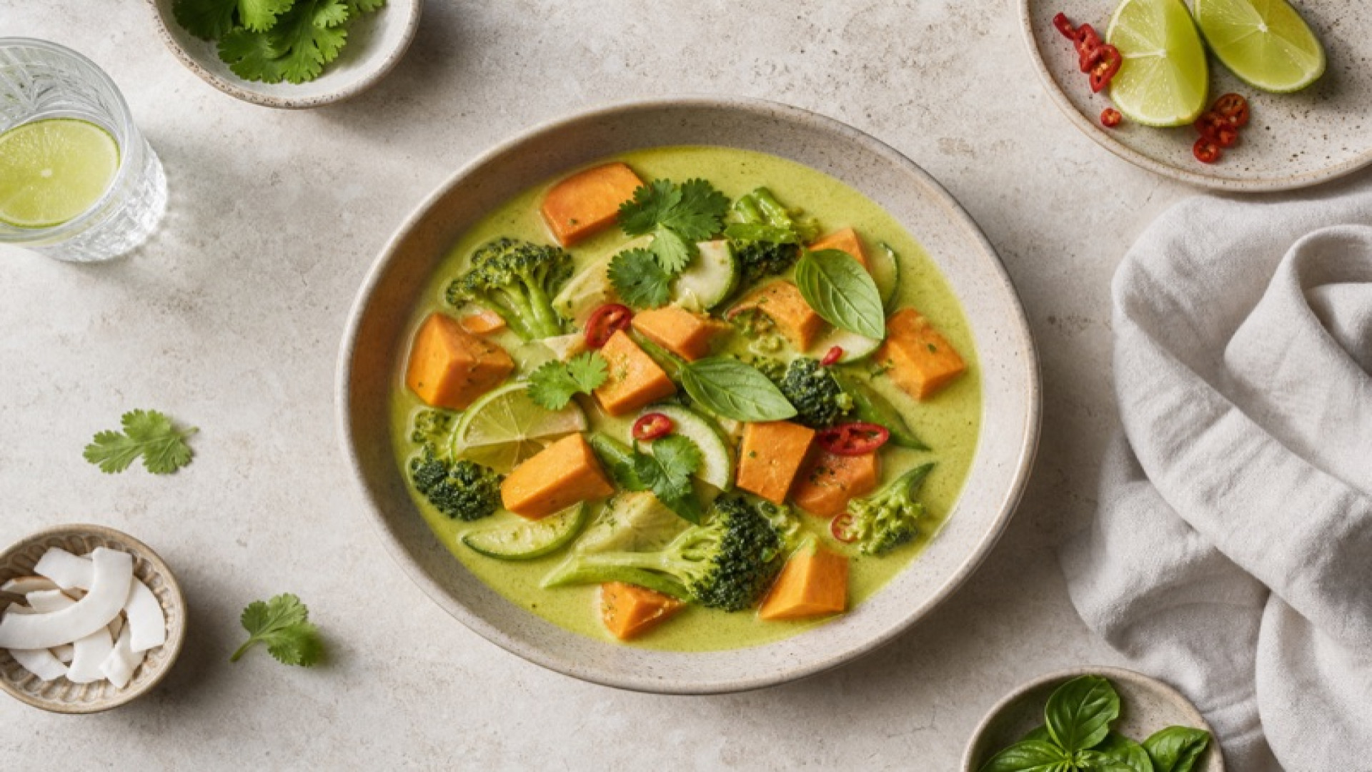 Grünes Curry mit Süßkartoffel und Kokoscreme
