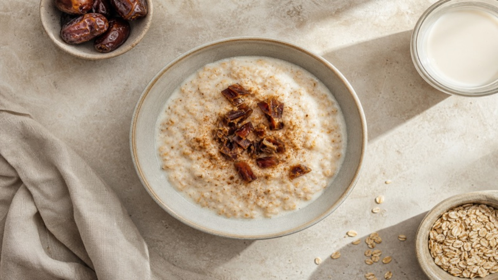 Haferflocken-Porridge mit Sojamilch und Datteln