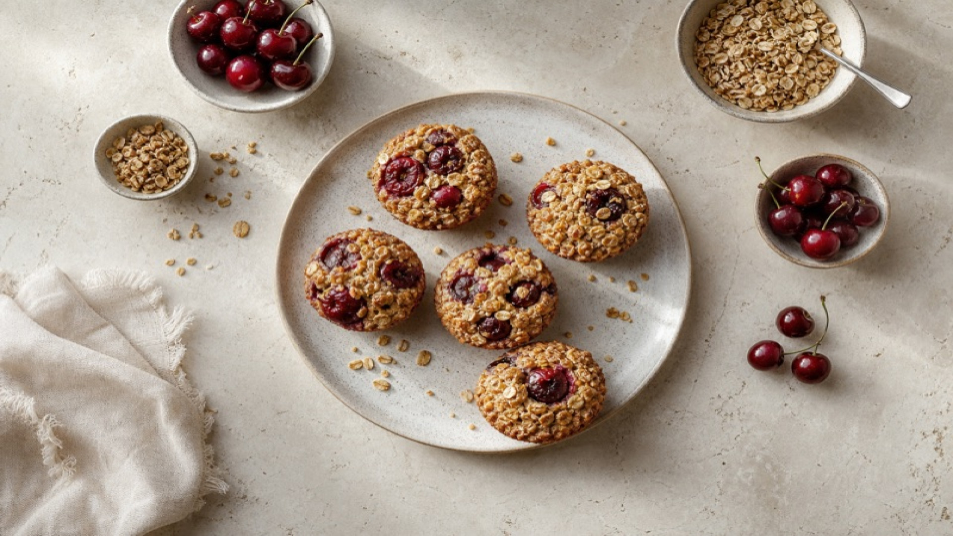 Hafer Muffins mit Kirschen und Müsli