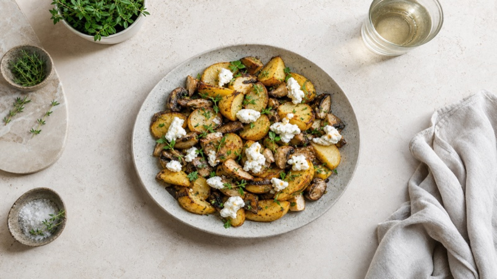 Herzhafte Kartoffel-Steinpilz-Pfanne mit Ziegenkäse