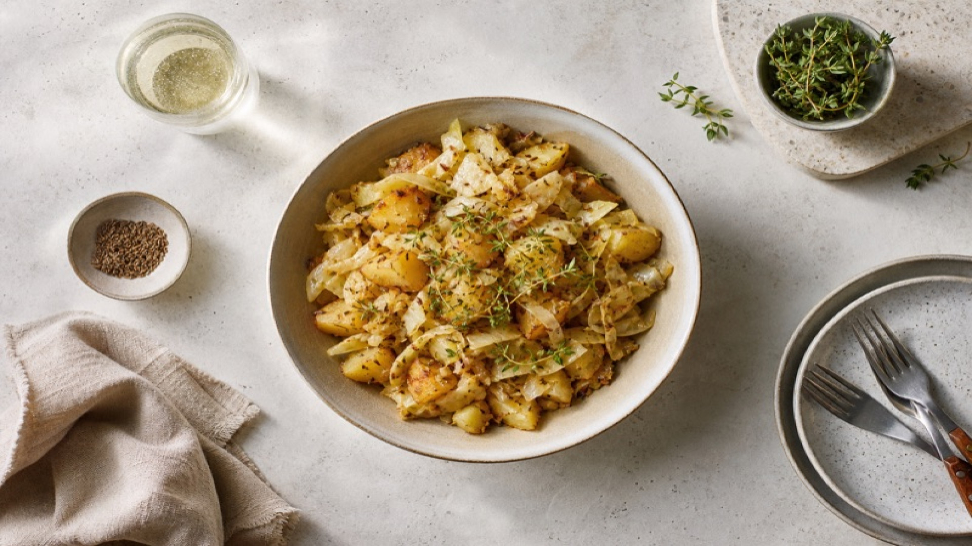 Herzhafte Kartoffel-Weißkohl-Pfanne mit Kümmelaroma