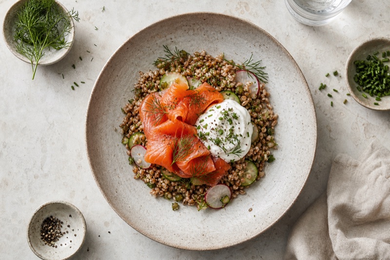 Herzhafter Roggen-Schrot-Teller mit Wildlachs und Sauerrahm