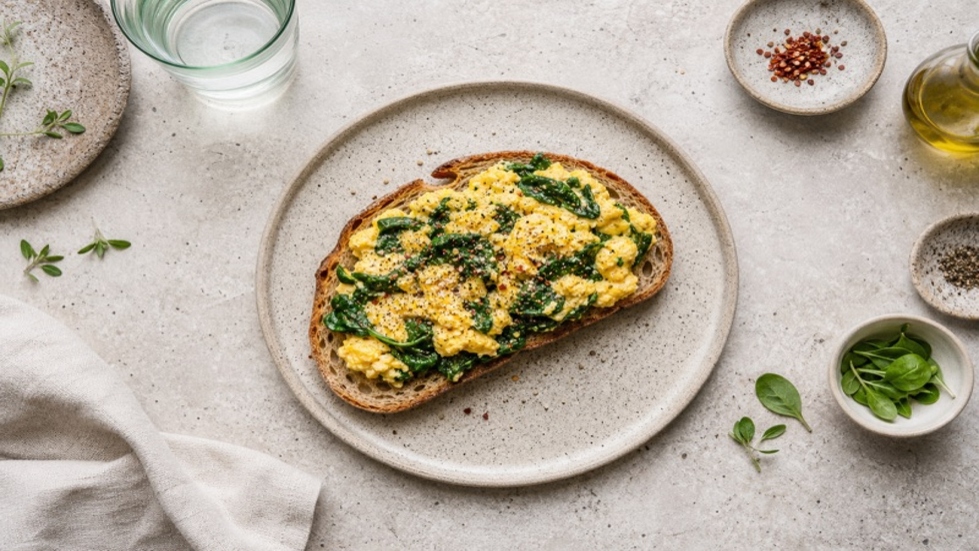 Herzhaftes Spinat-Ei-Rührei auf Sauerteigbrot