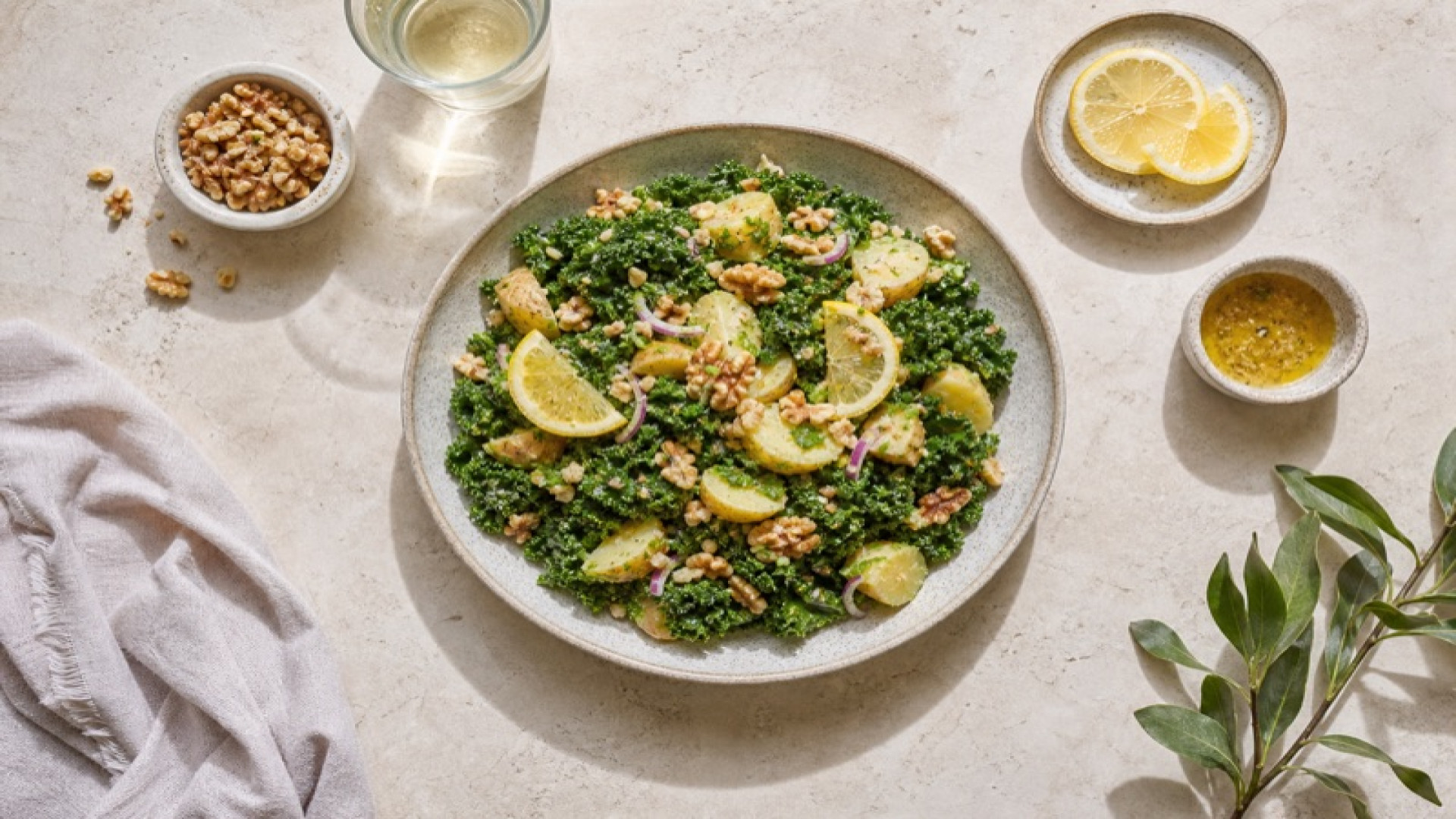 Herzlicher Kartoffel-Grünkohl-Salat mit Walnuss-Zitronendressing