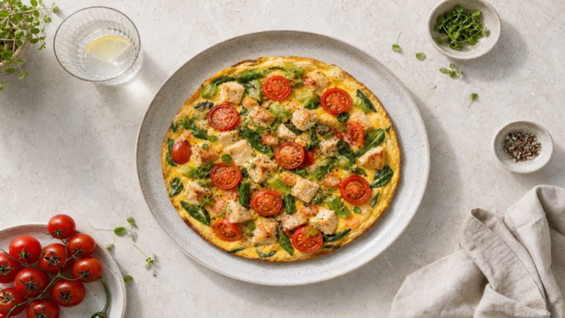 Hähnchen-Gemüse-Omelette mit Cocktailtomaten