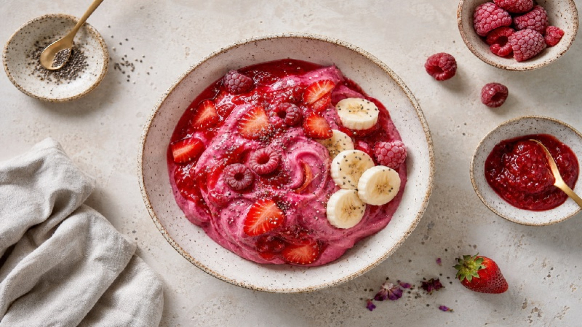 Himbeereis mit Beerenmarmelade