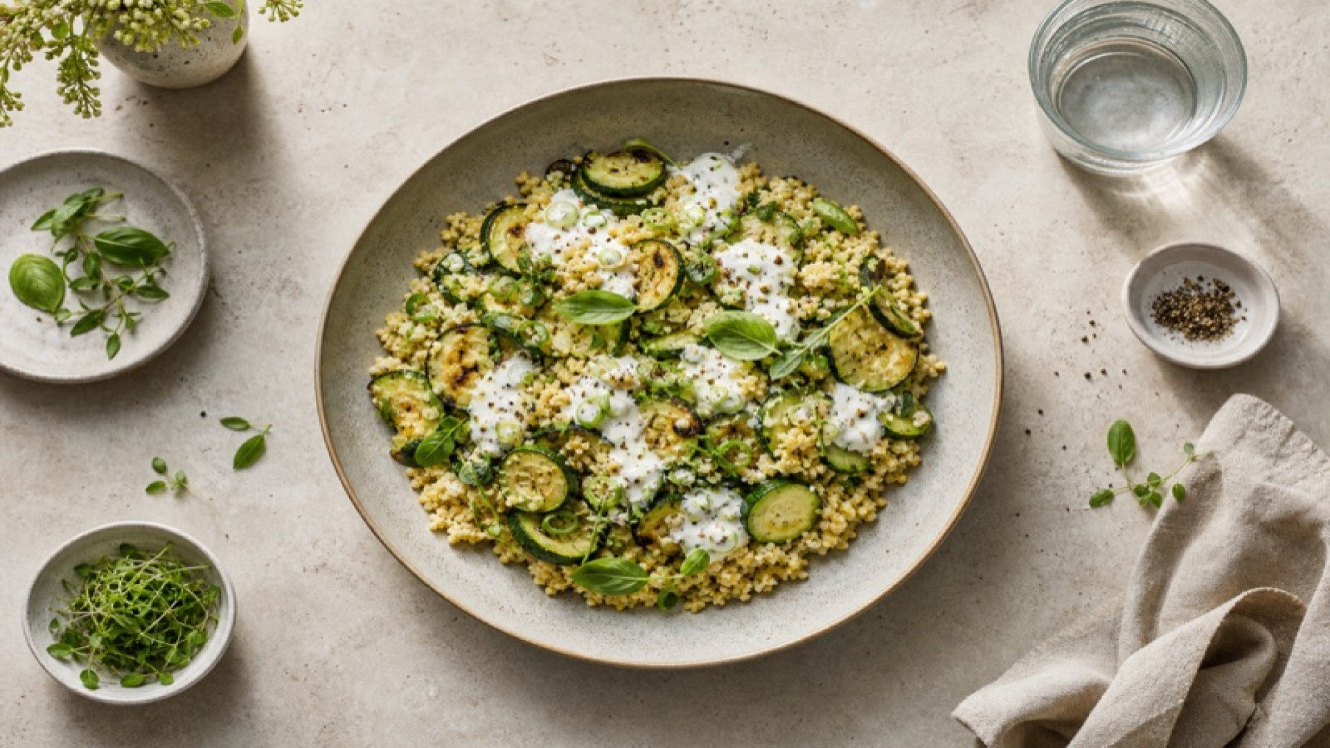 Hirse-Bowl mit Skyr-Dressing und Zucchini