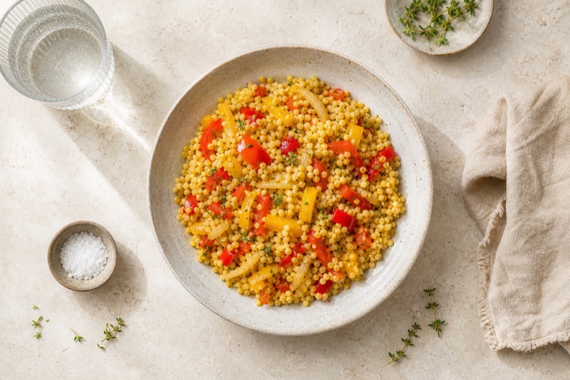 Hirse mit Paprika und Zwiebeln
