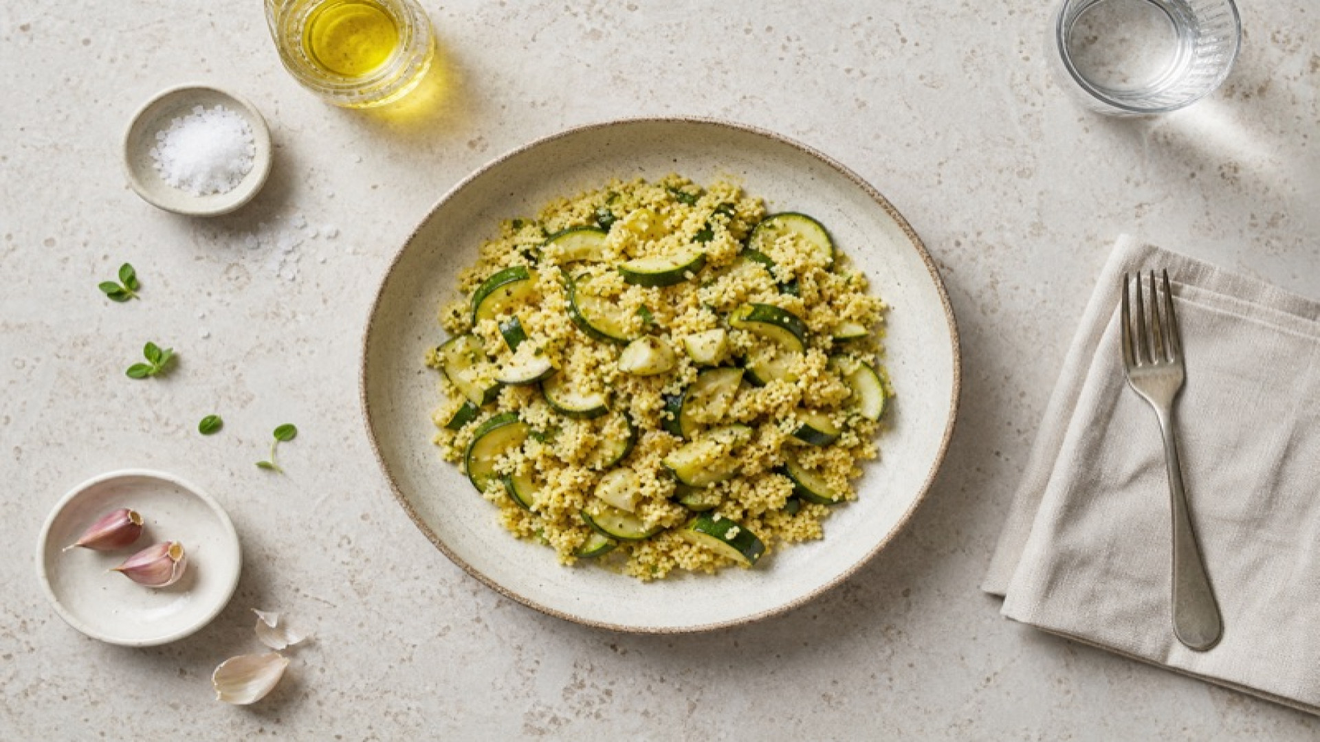 Hirse mit Zucchini und Knoblauch