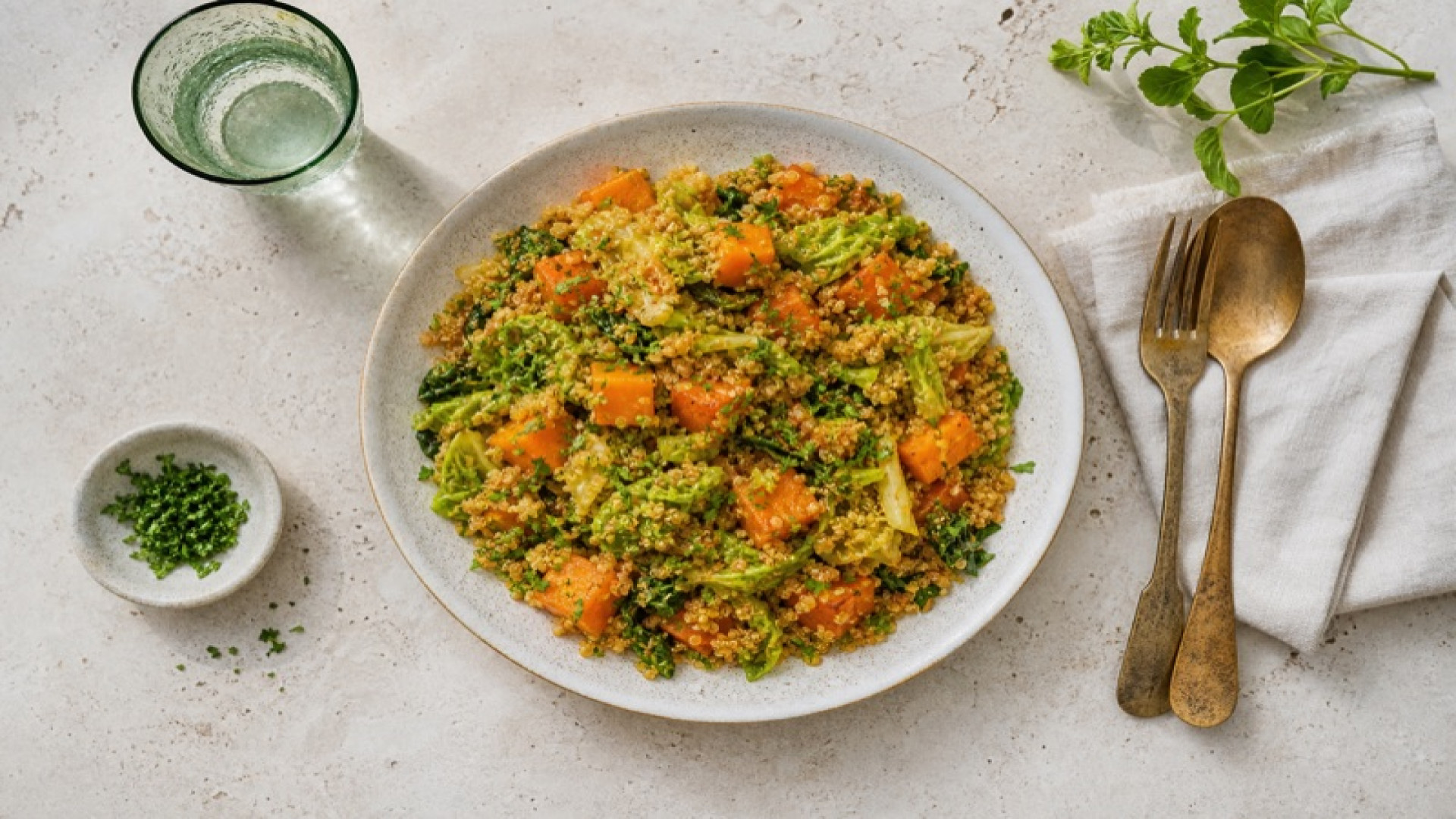 Hokkaido-Amaranth-Pfanne mit Wirsing