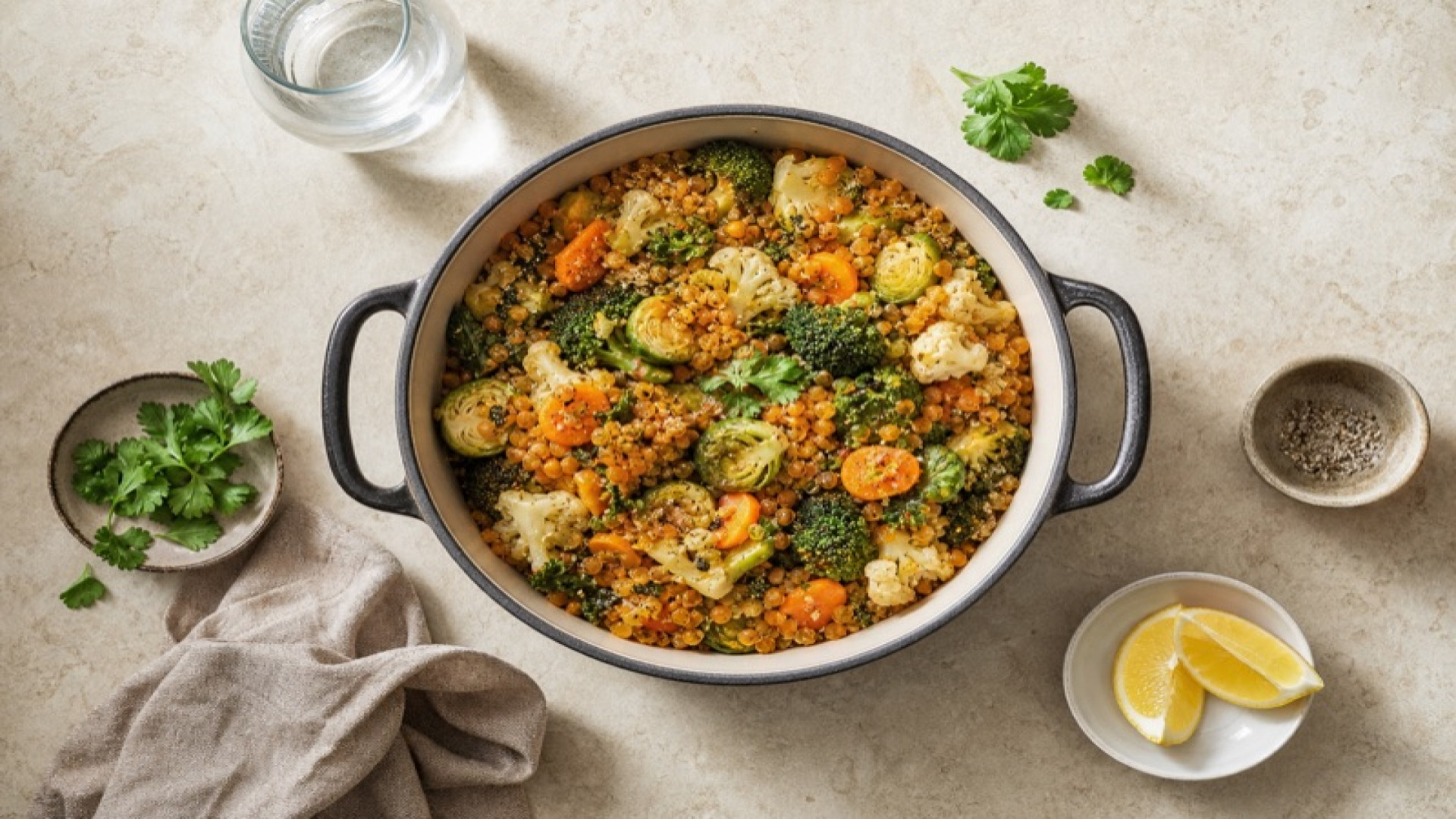 Kaisergemüse-Amaranth-Topf mit Roten Linsen